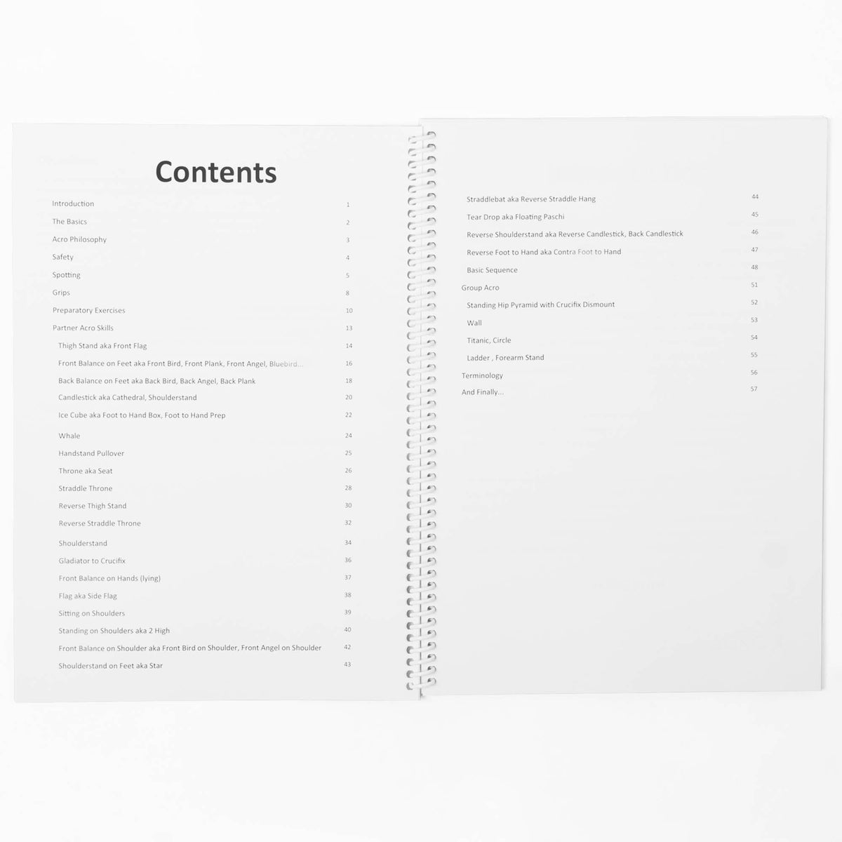 contents page of Beginning Acro