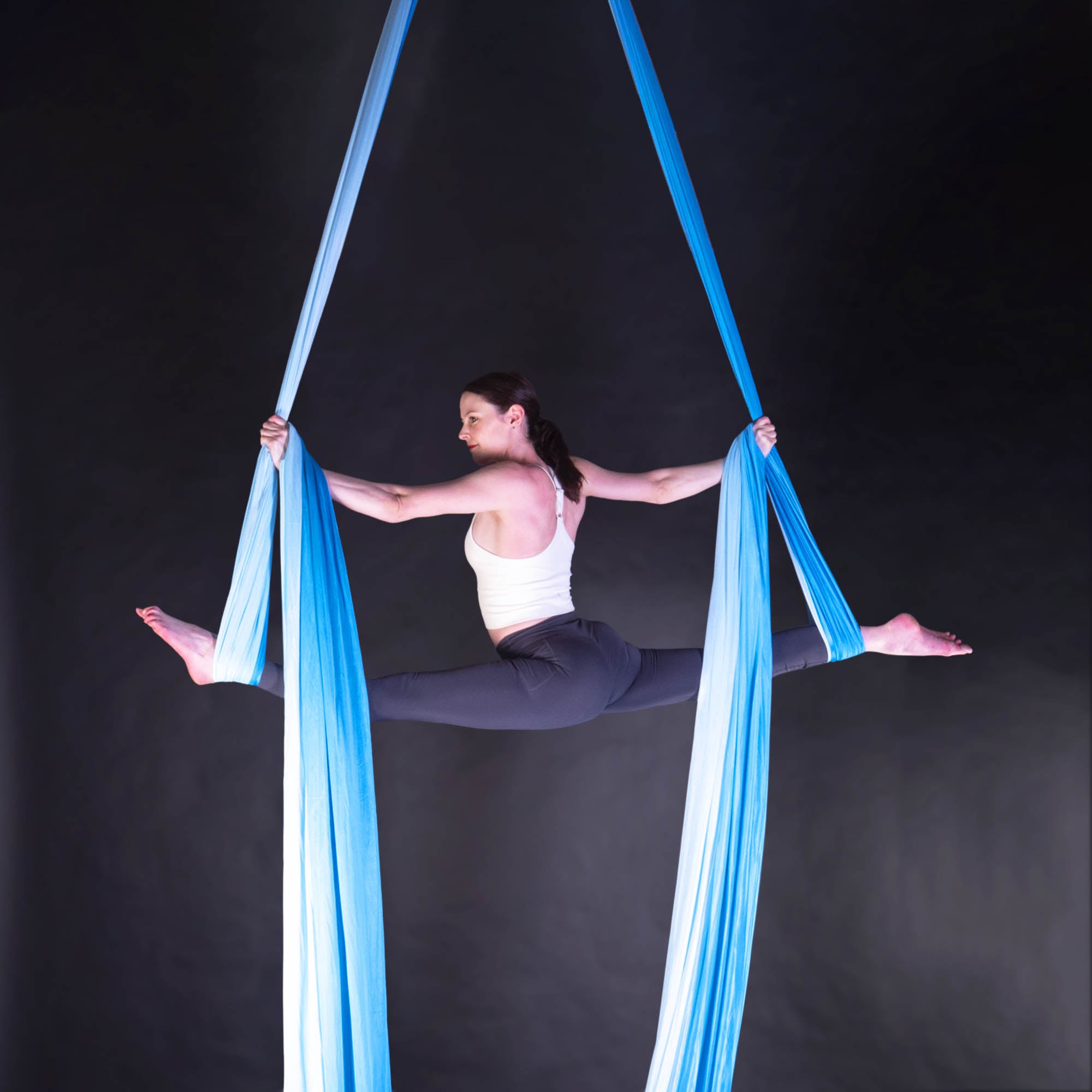 Multicoloured blue ombre silk action shot