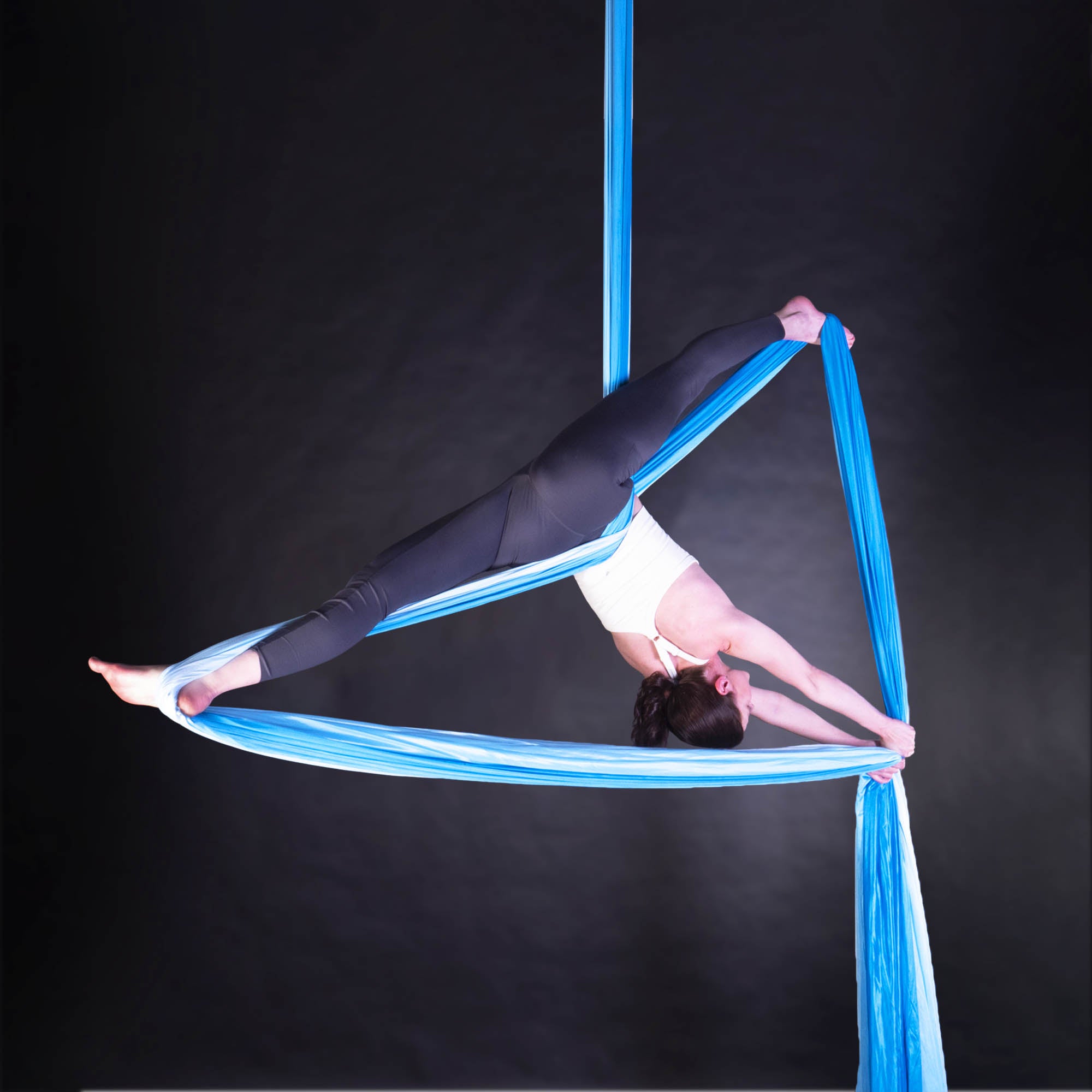 Multicoloured blue ombre silk action shot