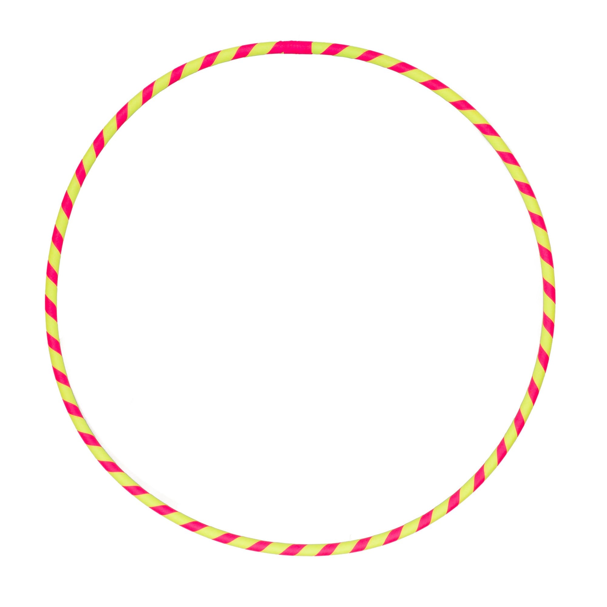 Neon pink and yellow hula hoop on a white background