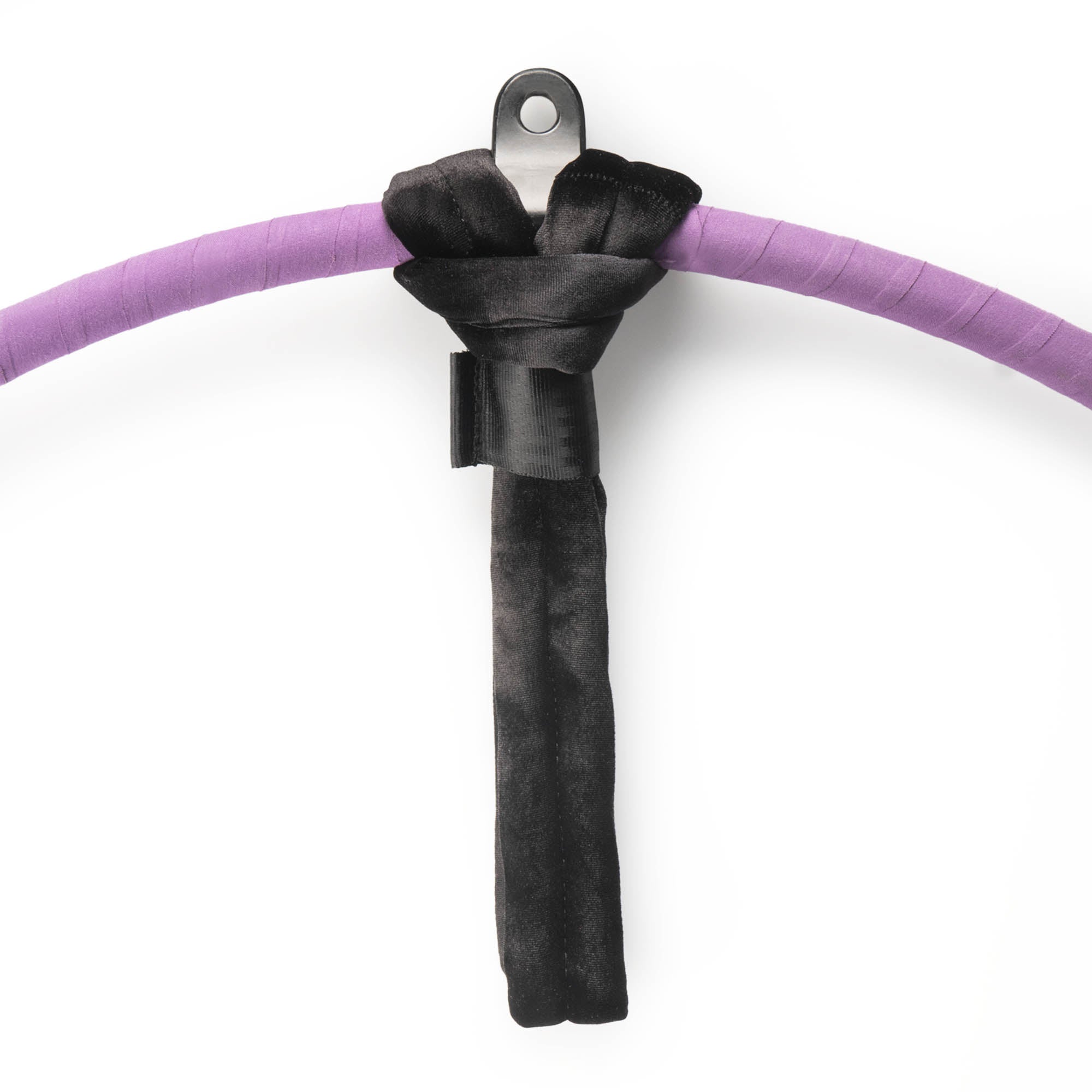 Black velvet hand loop attached to 1 point aerial hoop