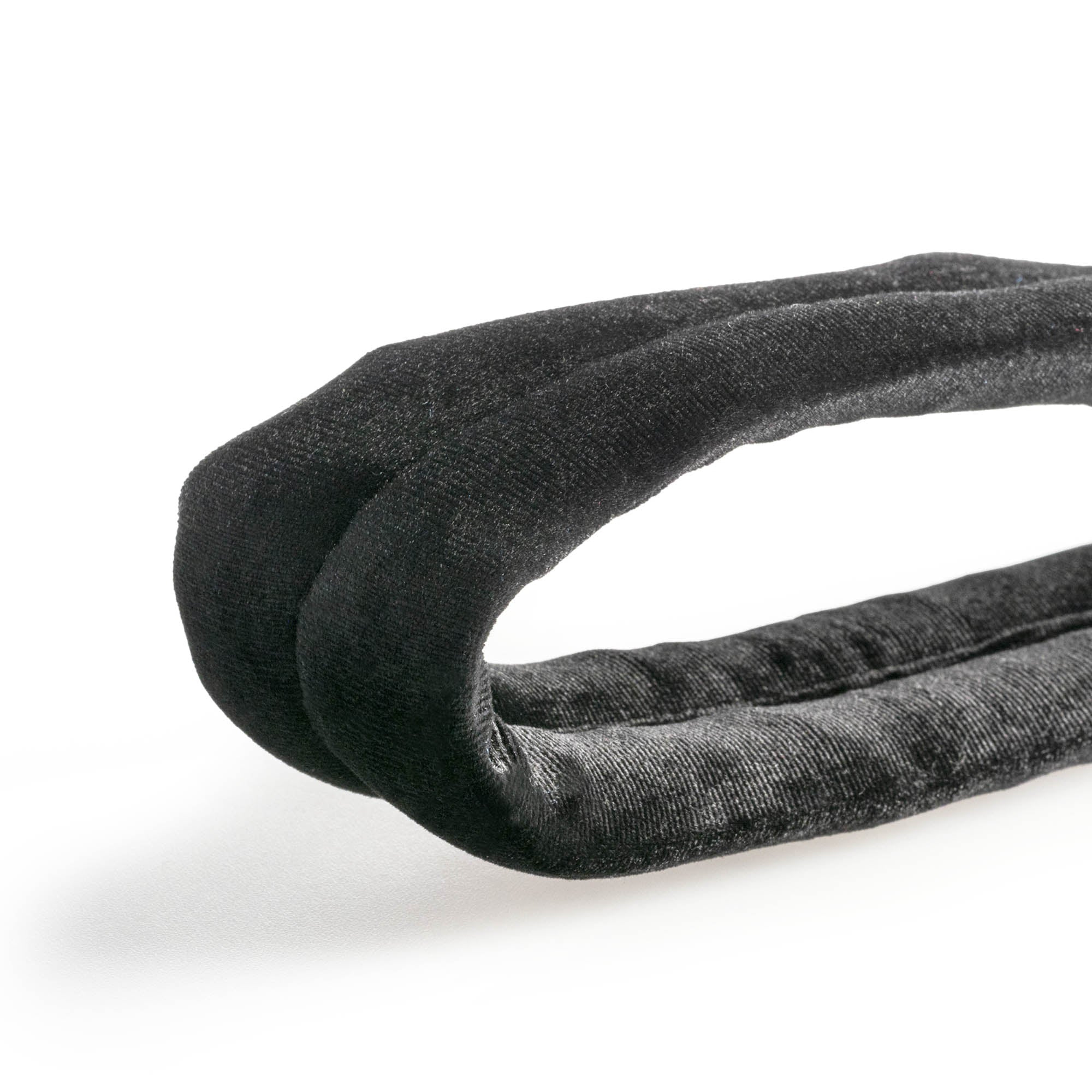 Black velvet hand loop close up texture open