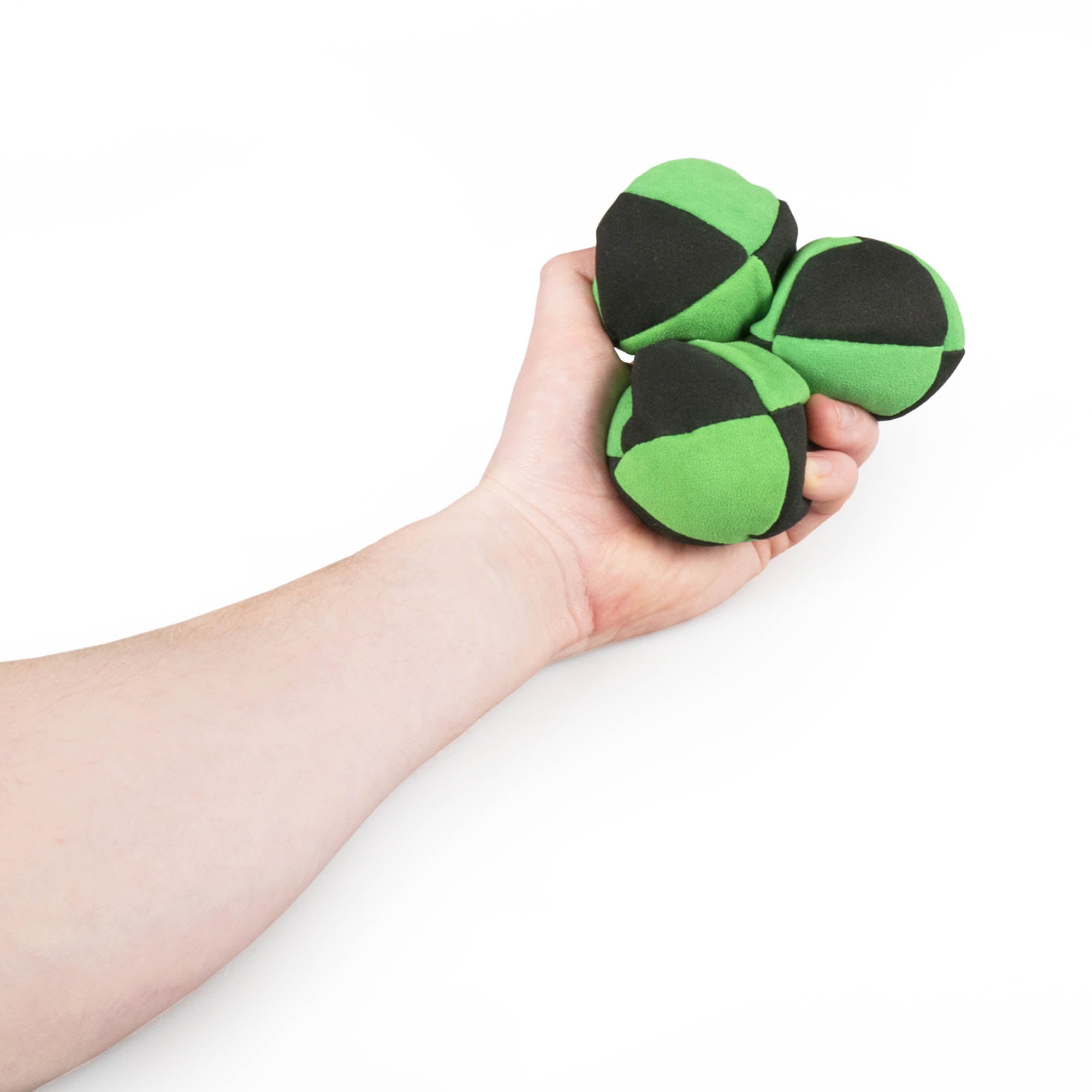 Green and black three balls in hand