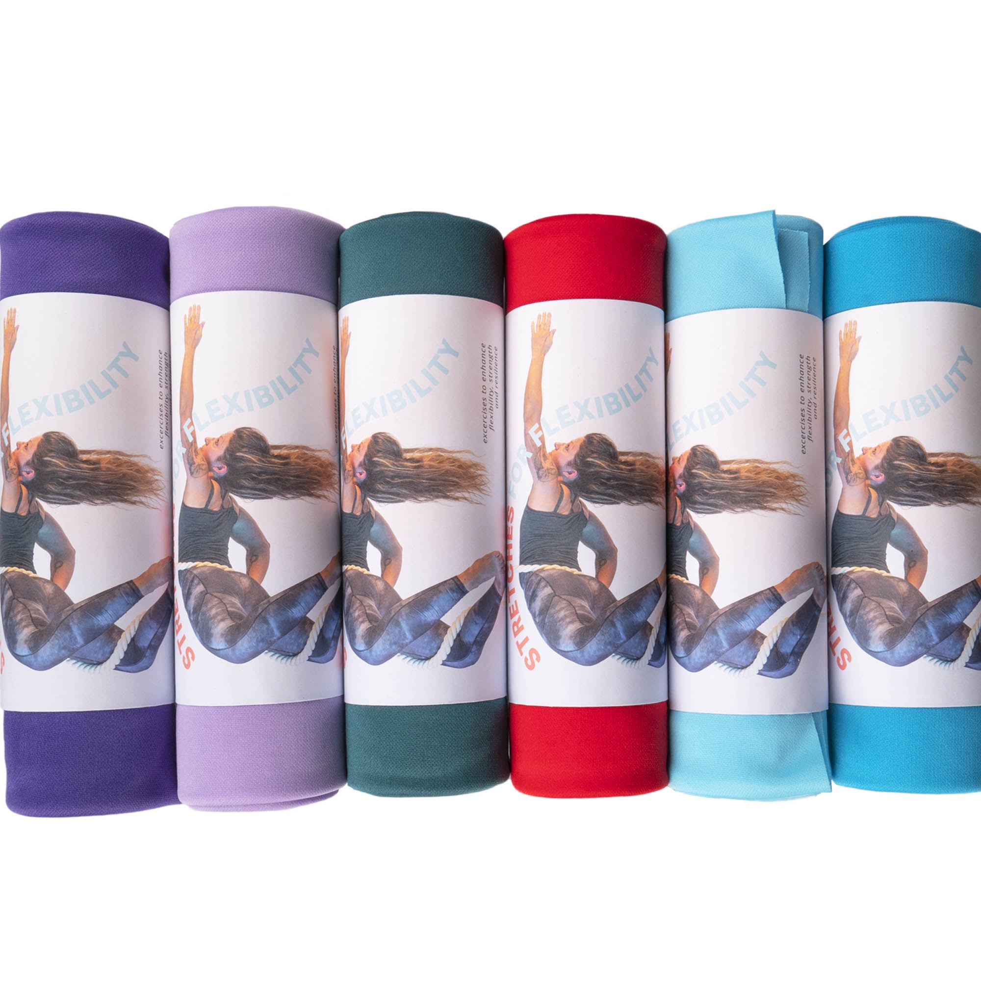 6 different colour variants of firetoys stretching fabric in line