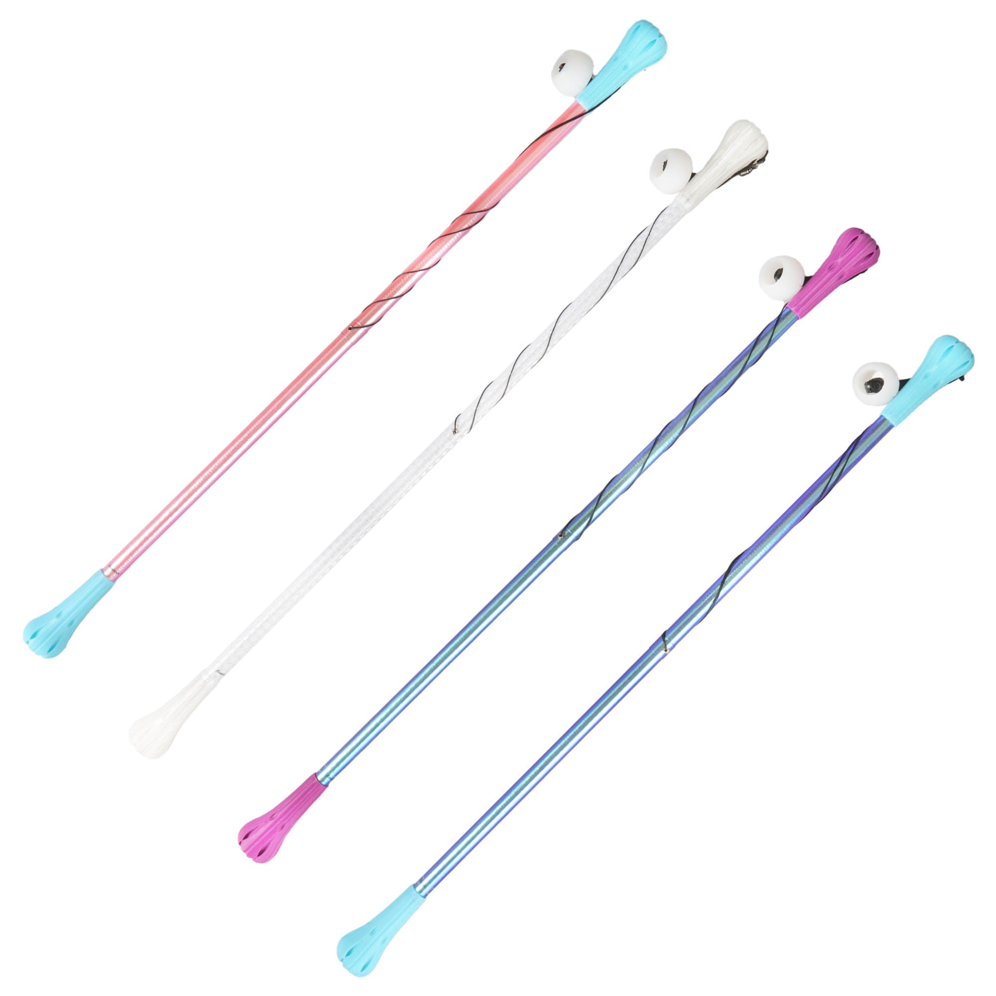 A collection of four Flowtoys Allium Composite Leviwands in different colours