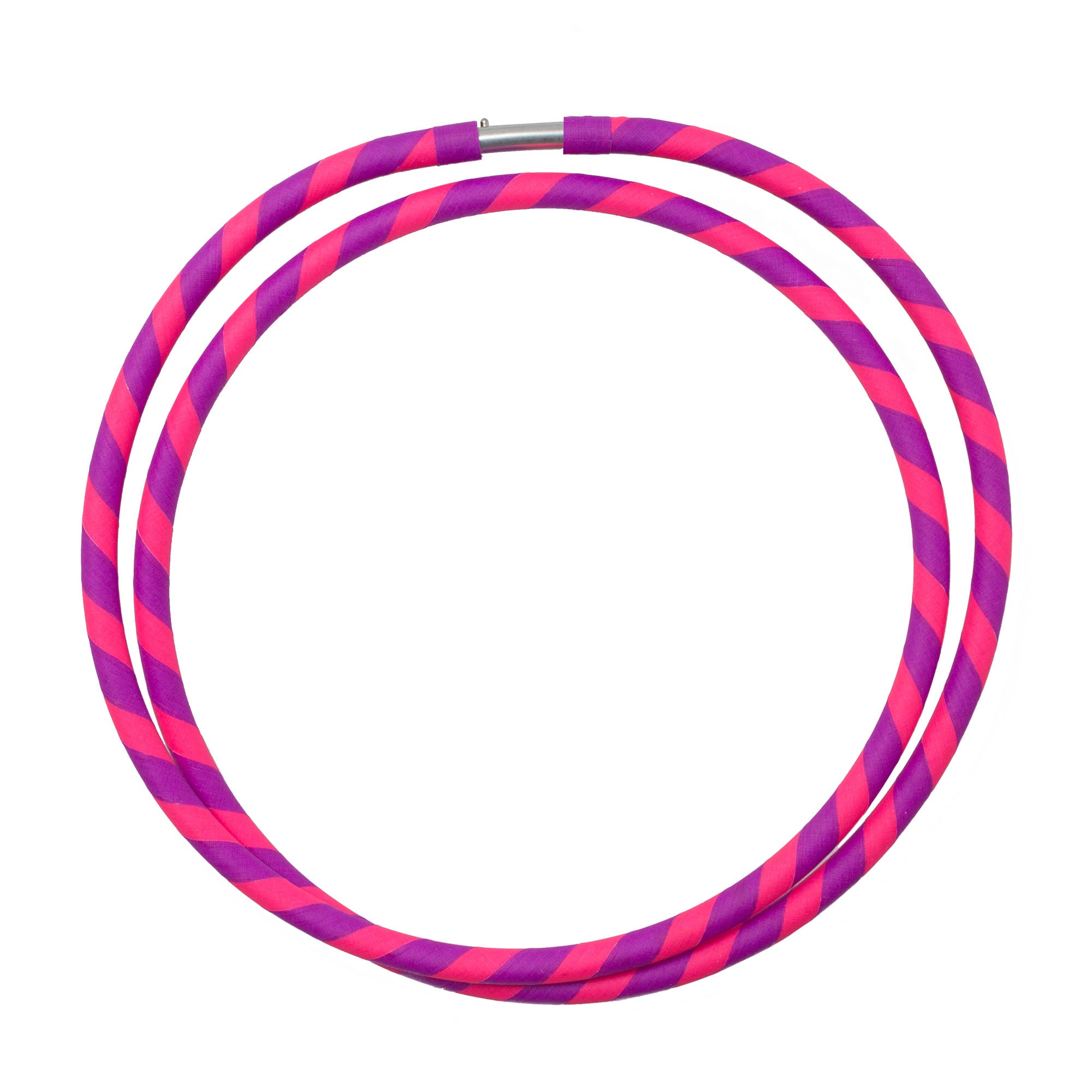 Folded pink and purple hula hoop on a white background