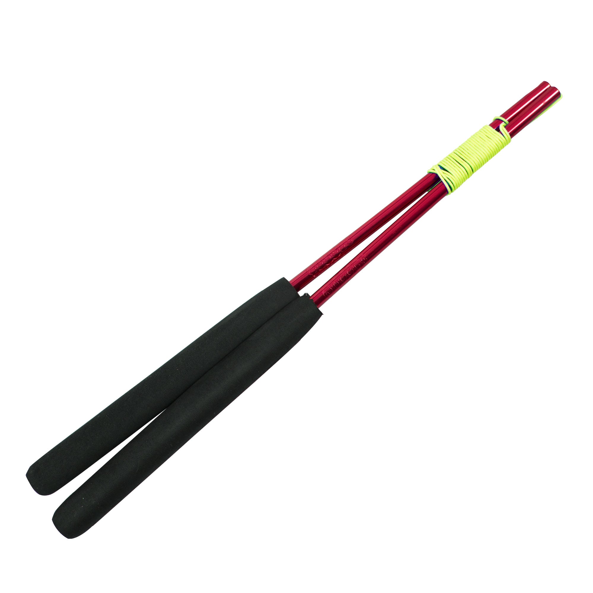 A pair of red aluminium diabolo handsticks