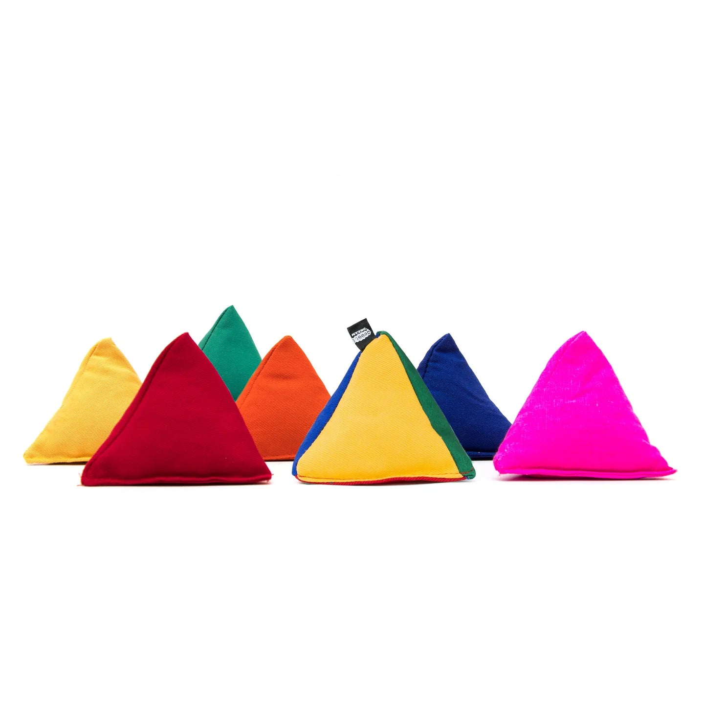 Set of colorful triangular bean bags on a white background