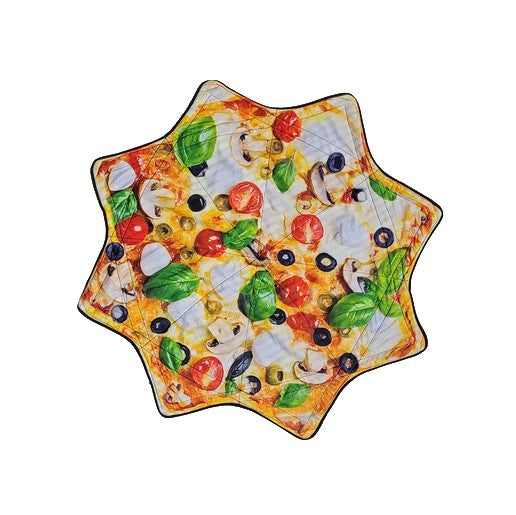 Pizza patterned spinning cloth on a white background