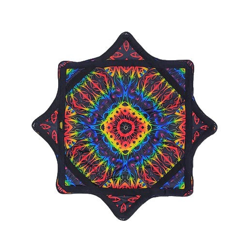 Colorful mandela patterned cloth on a white background