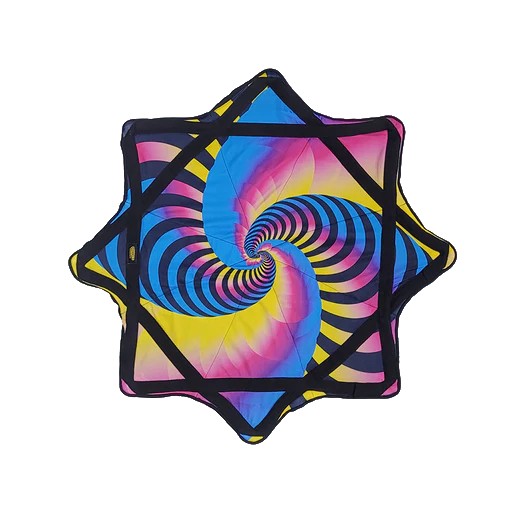 Colourful spiral design spinning cloth on a white background