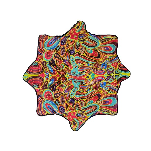 Colourful patterned spinning cloth on a white background