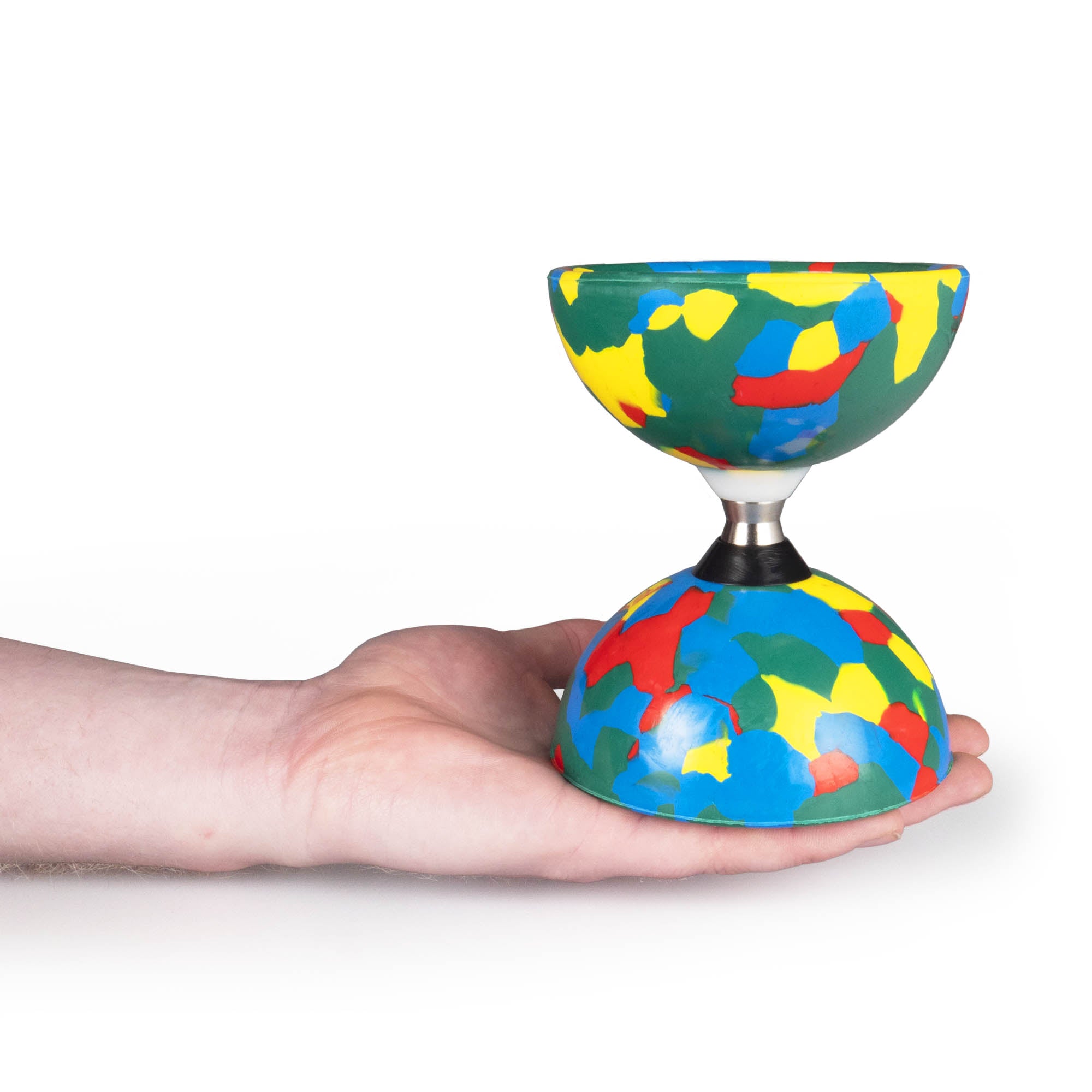 Four coloured diabolo in hand