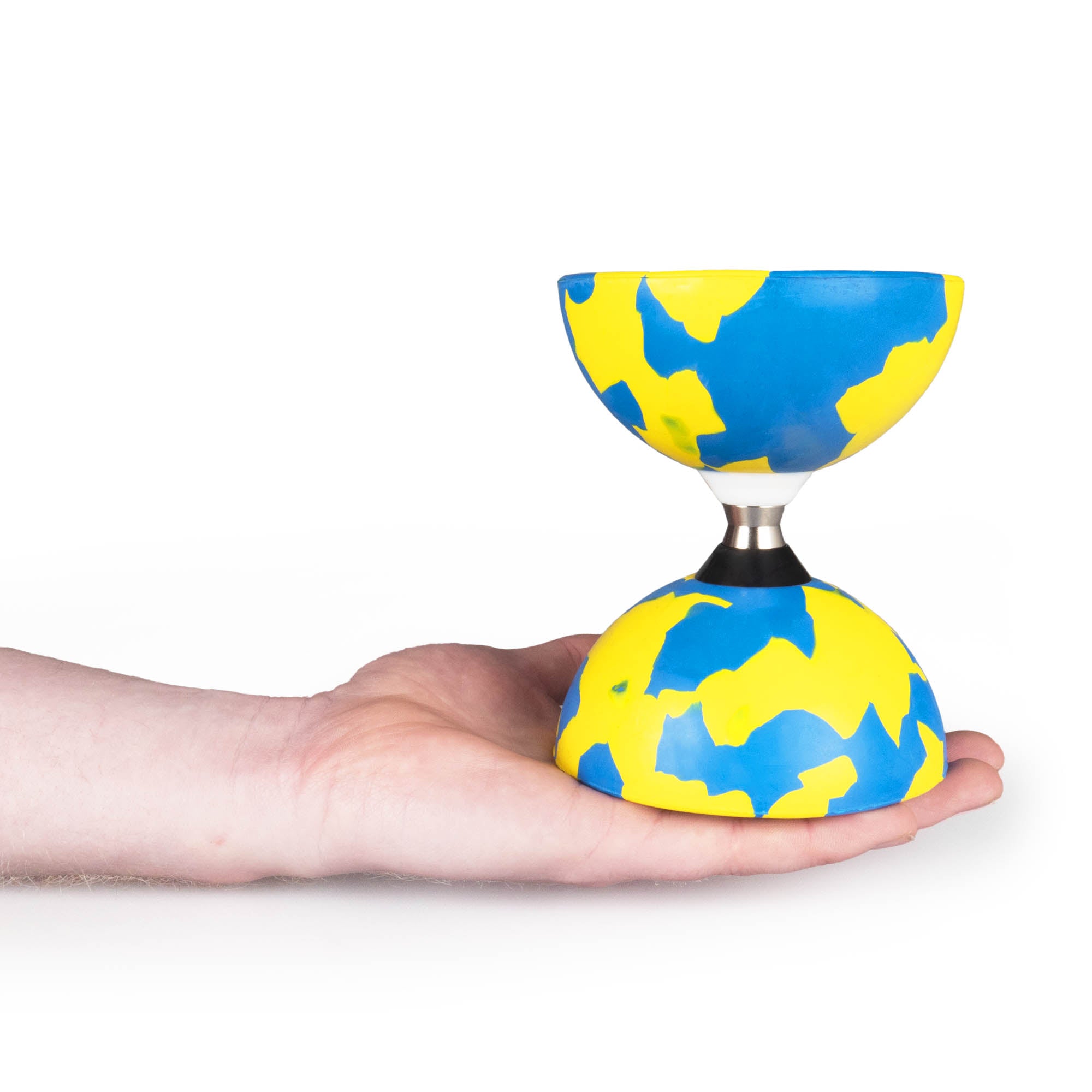 Blue and yellow diabolo in hand