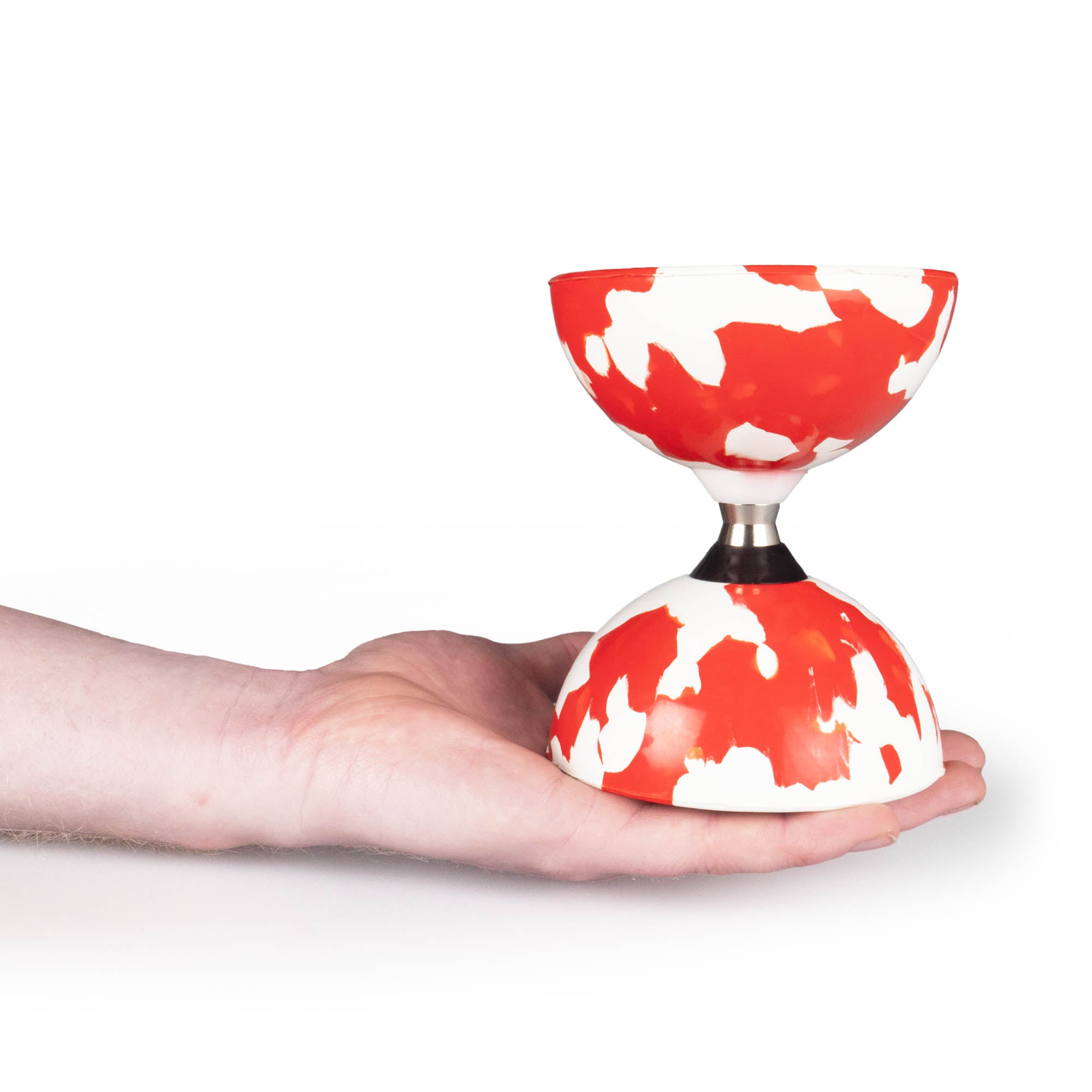 red and white diabolo on hand