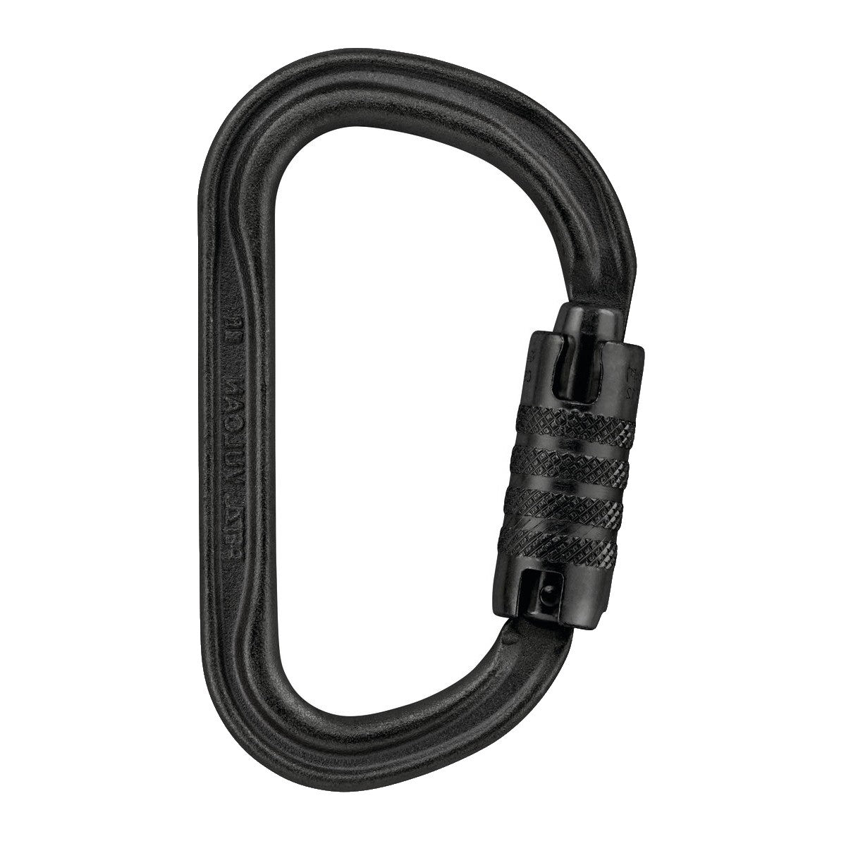 Black vulcan carabiner on a white background