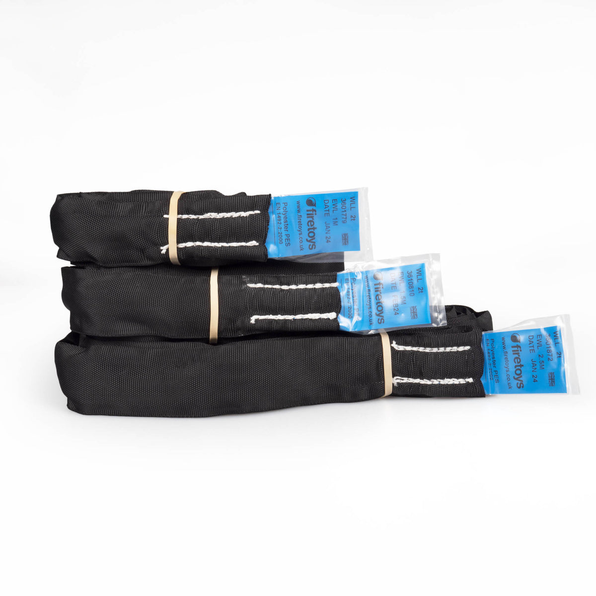 Polyester strop 3 sizes laying on top of each other