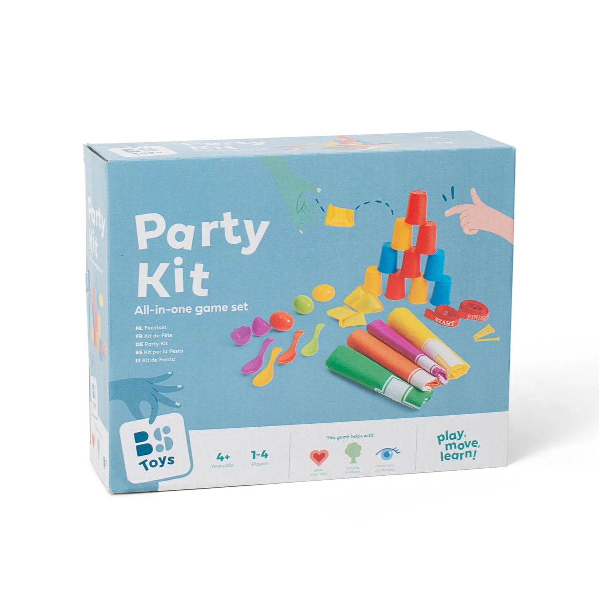 A boxed BS Toys Party Kit