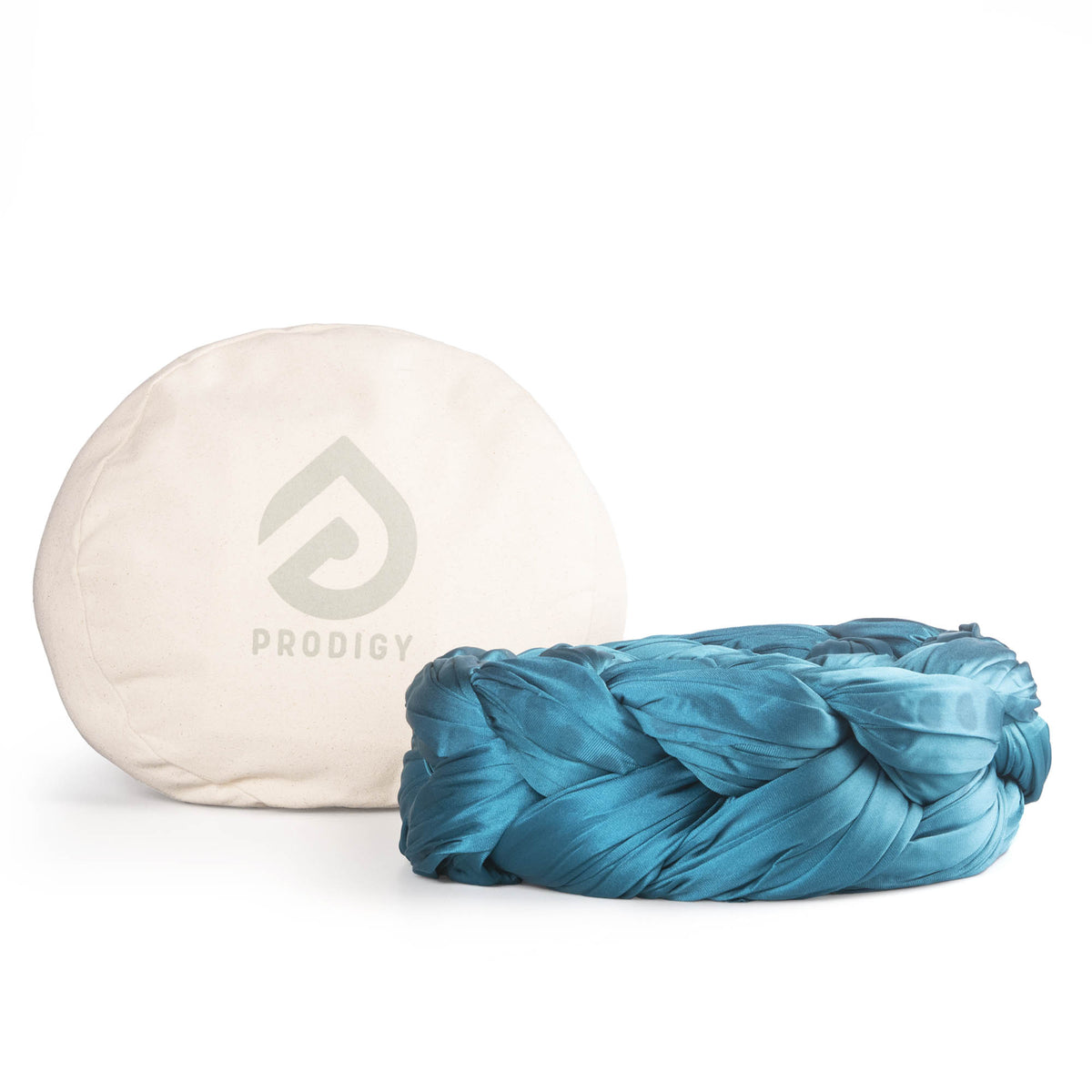 Pine green aerial silk in front of eco bag