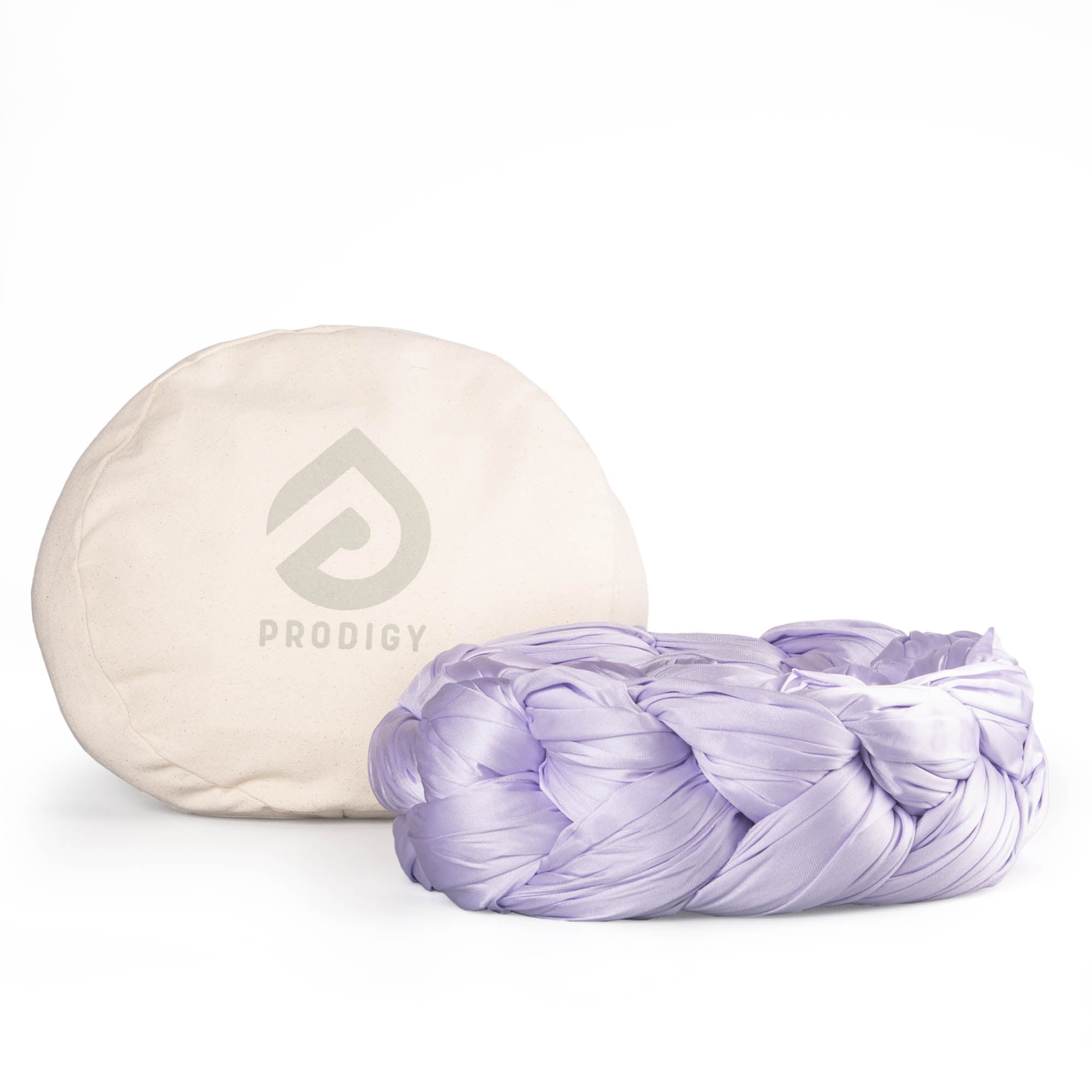 Lilac aerial silk in front of eco bag