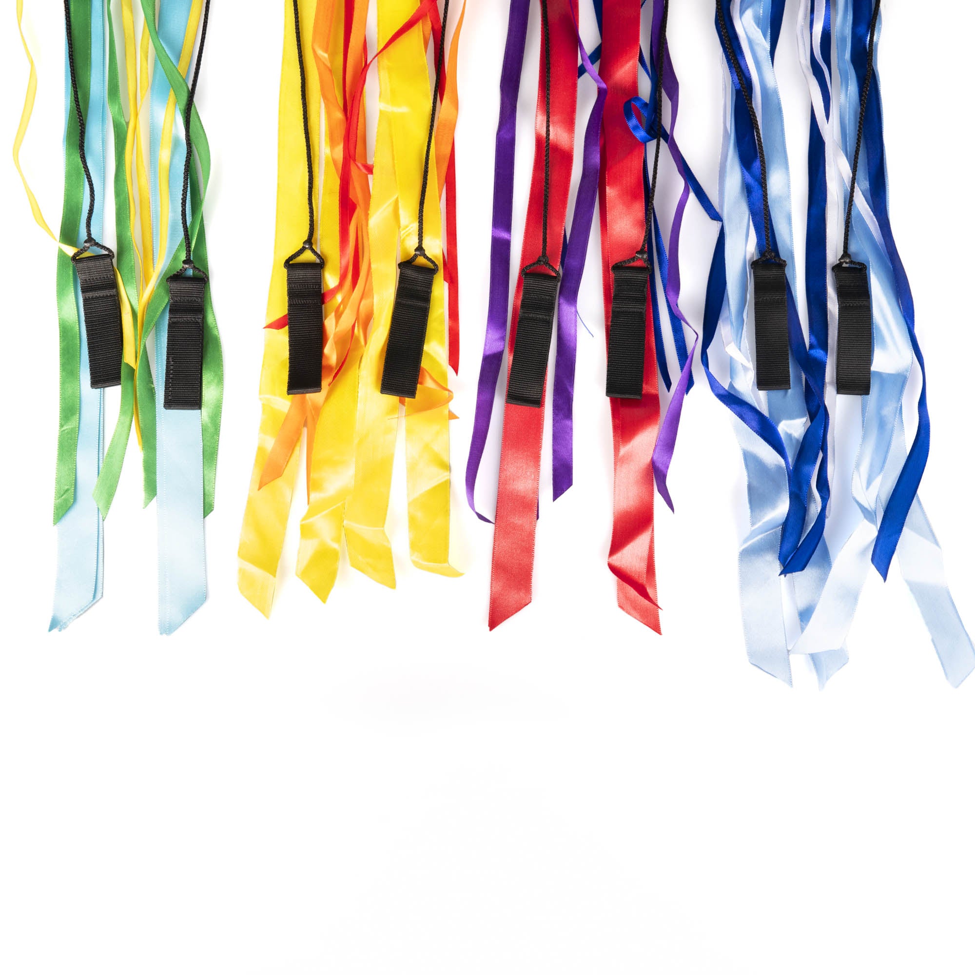 All colour variations of pyropixie elemental ribbon poi tails side by side