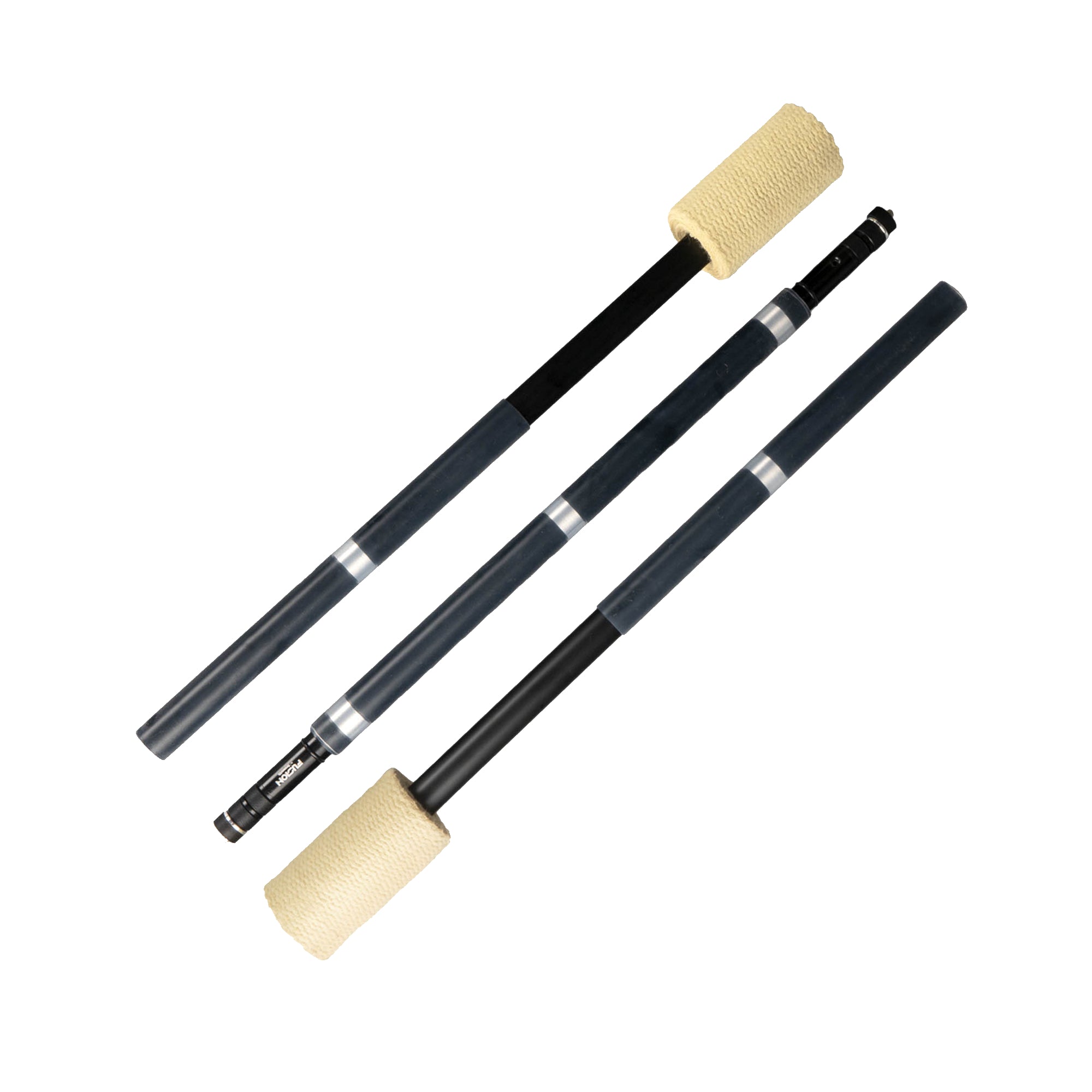 A three-part contact fire staff with black tubing and silicone grip.