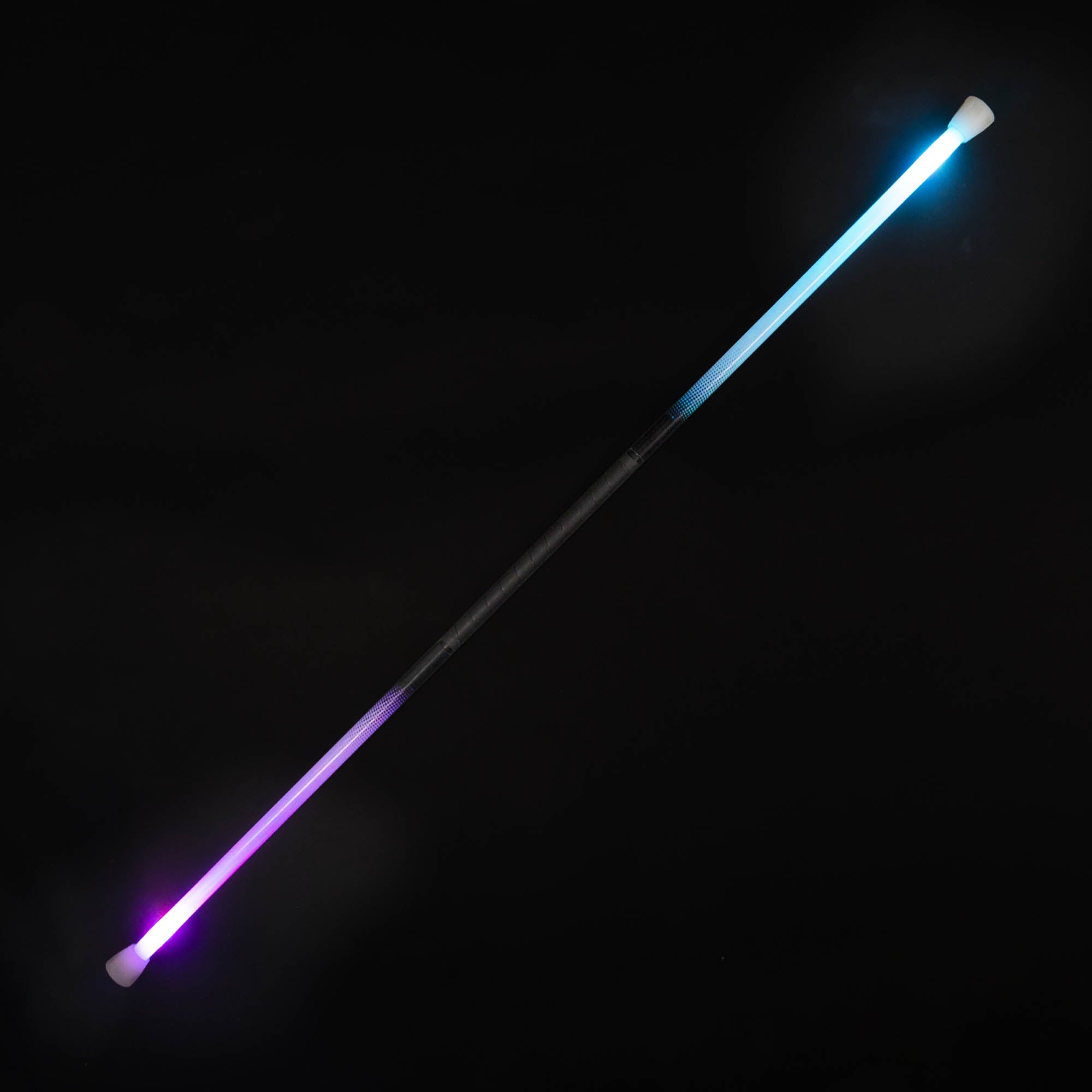 Full length LED staff lit on black background