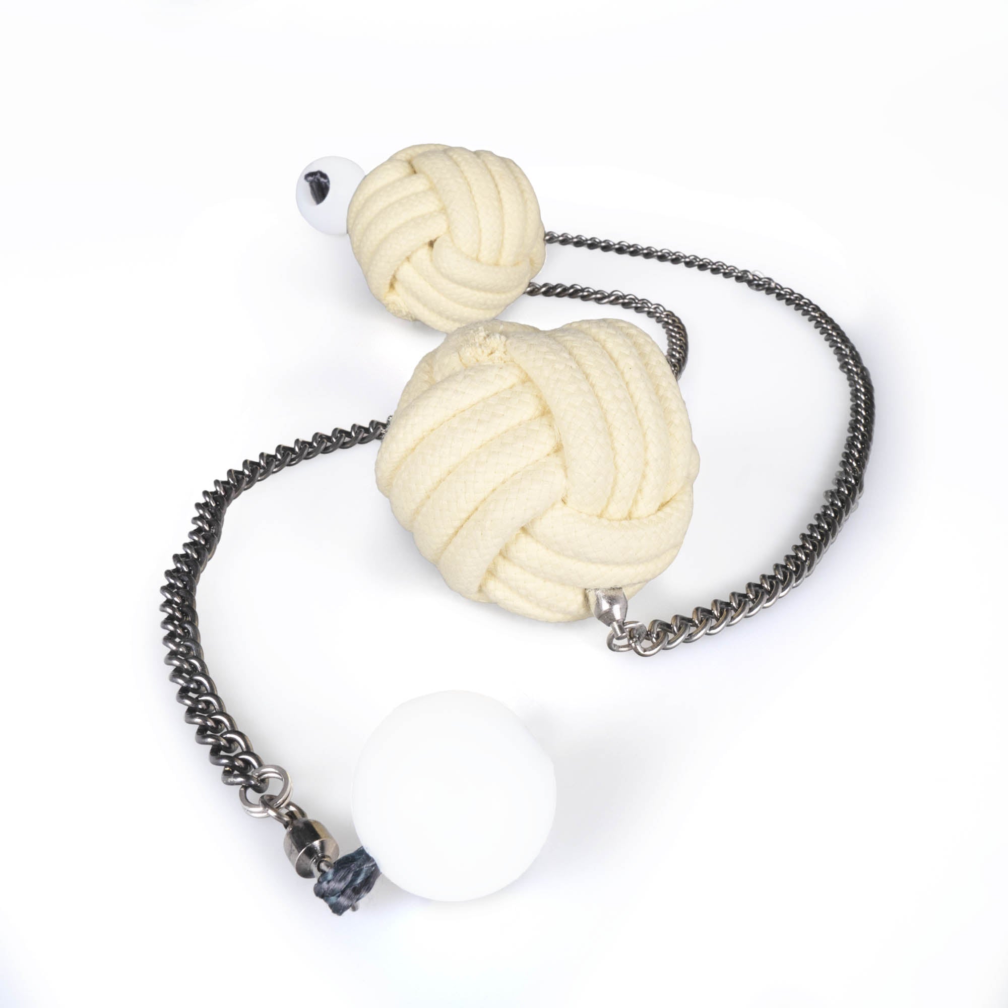 Trailblazer monkey fist fire poi with chain and knobs coiling around the poi