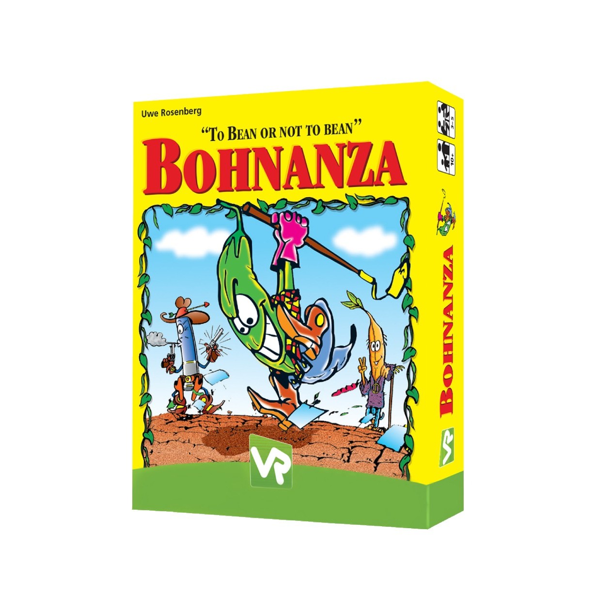 A box of the card game Bohnanza Original featuring illustrations of cartoon bean plants and characters.