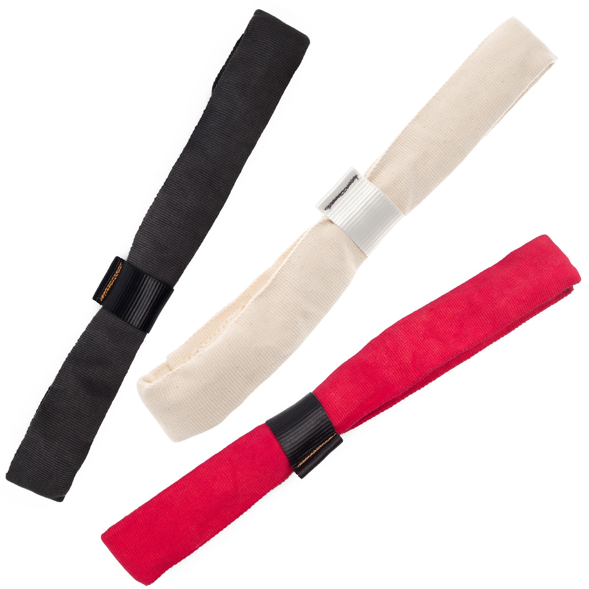 red, white and black hand loops