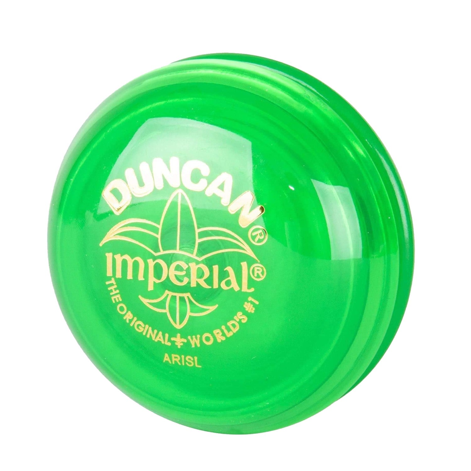 Green Duncan Imperial yo-yo on a white background