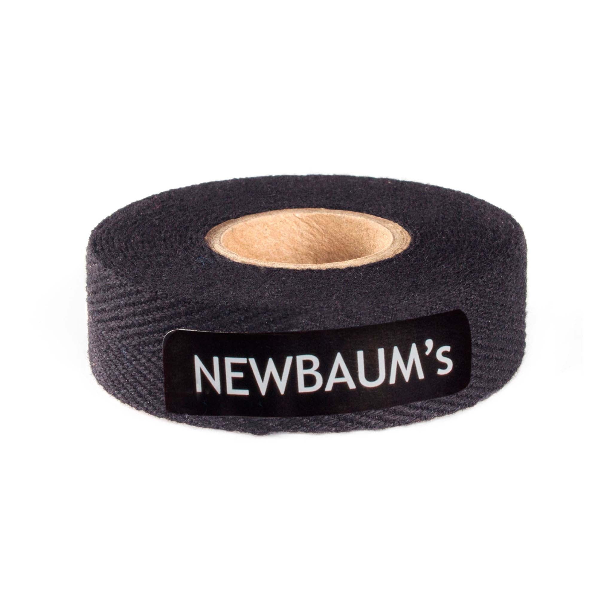 Roll of black tape with 'NEWBAUM'S' label on a white background