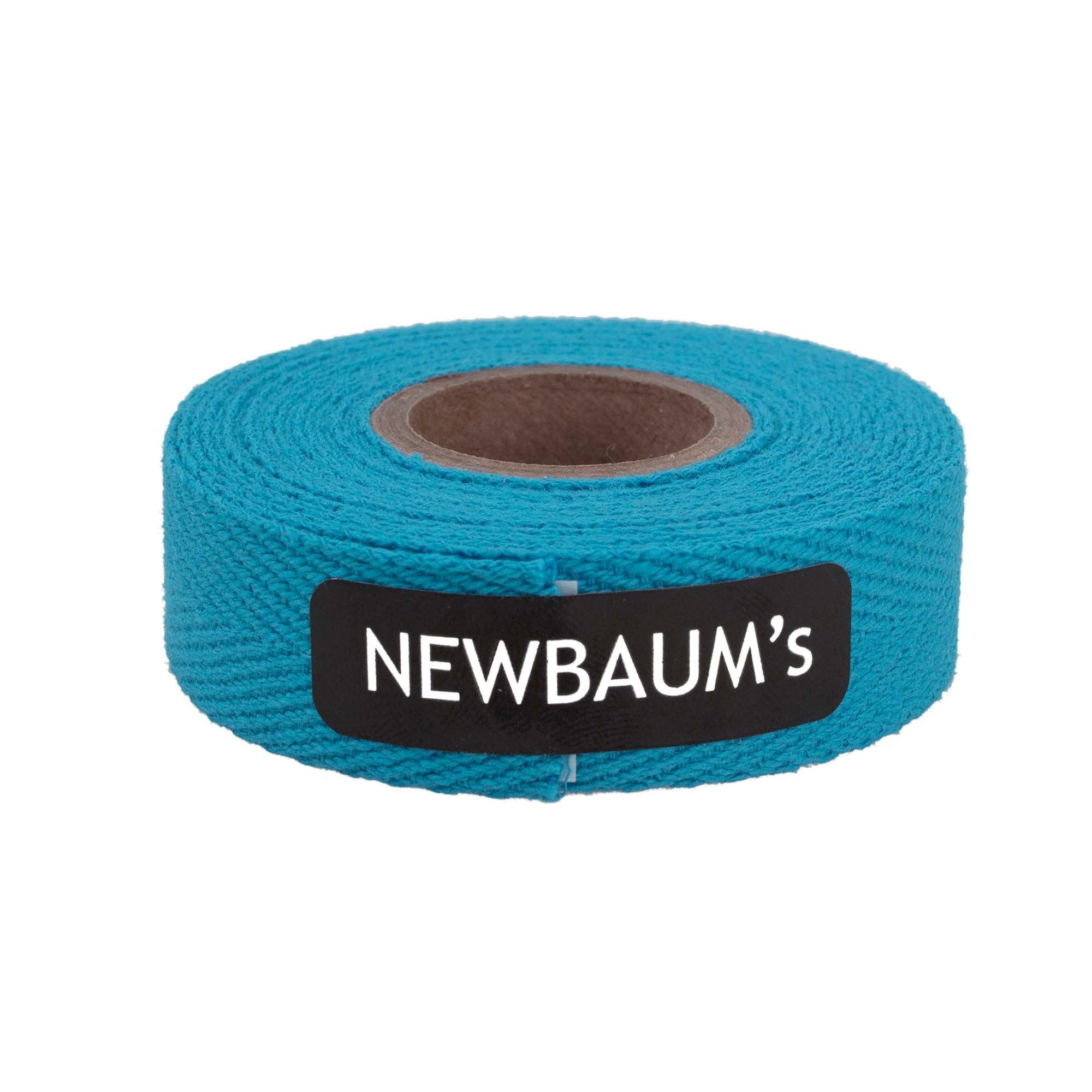 Roll of teal tape with a Newbaum's label on a white background