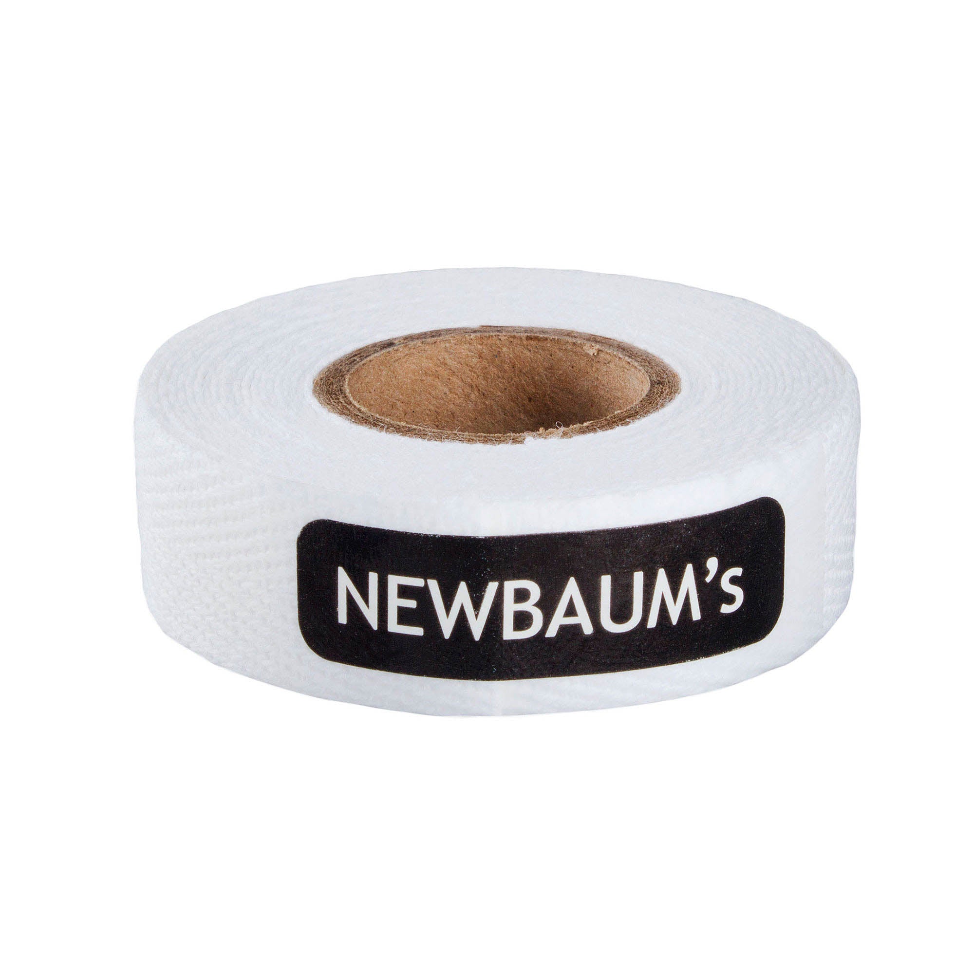 Roll of white tape with 'NEWBAUM'S' label on a white background