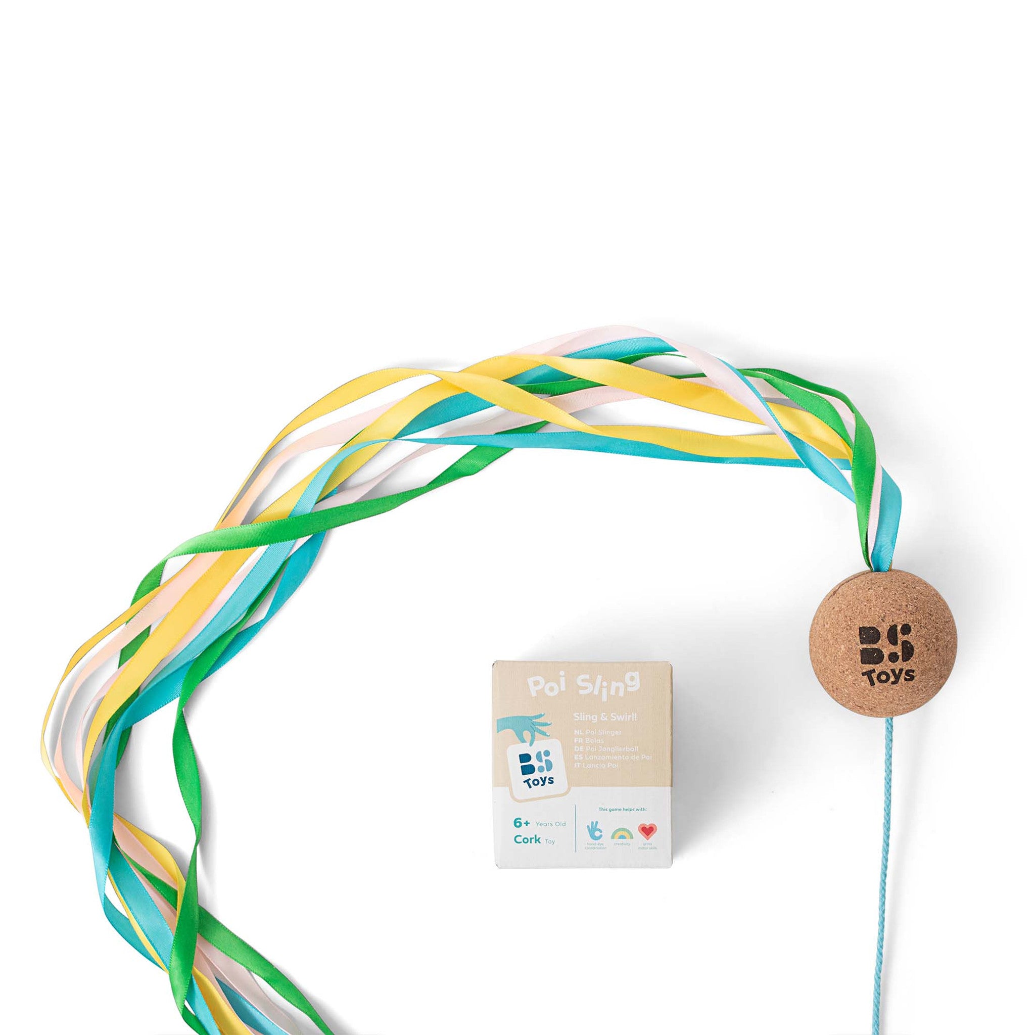 Poi sling with cork ball and ribbons