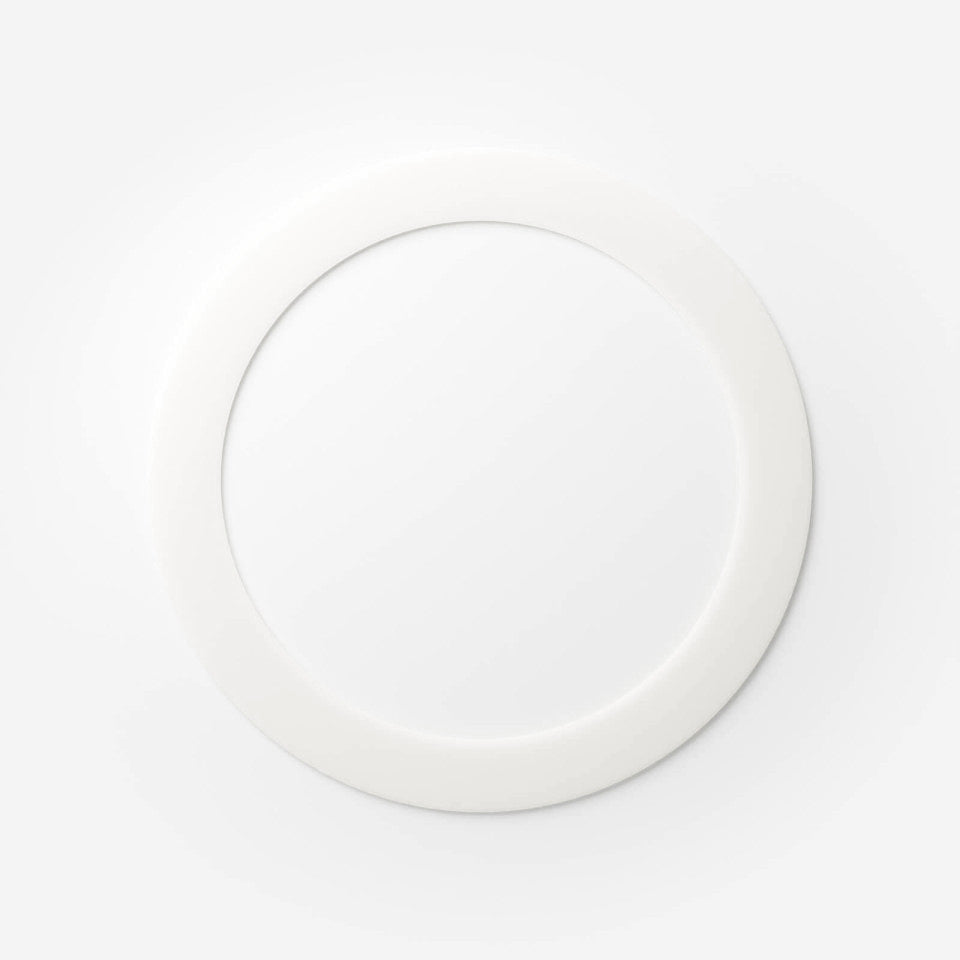 A single white juggling ring on a white background.