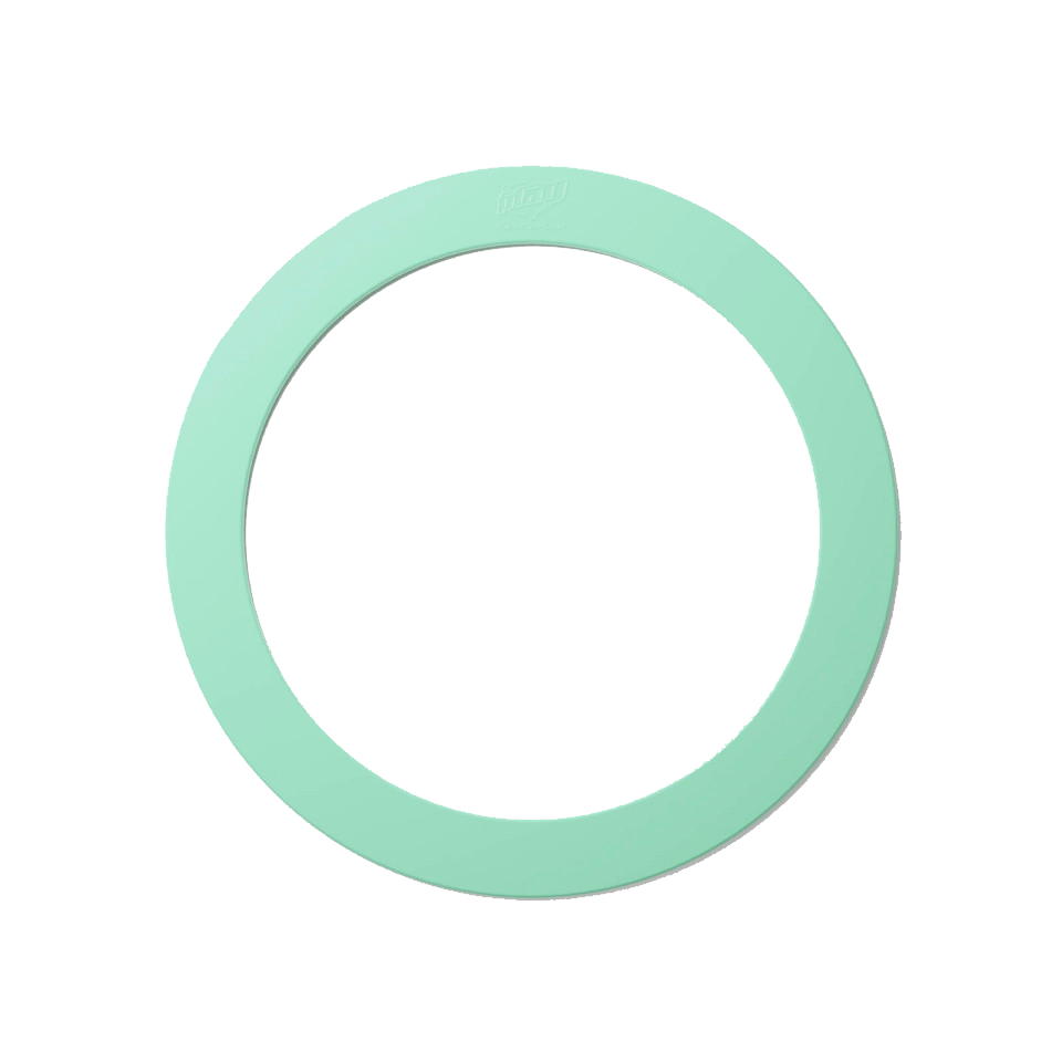 A single green juggling ring on a white background.