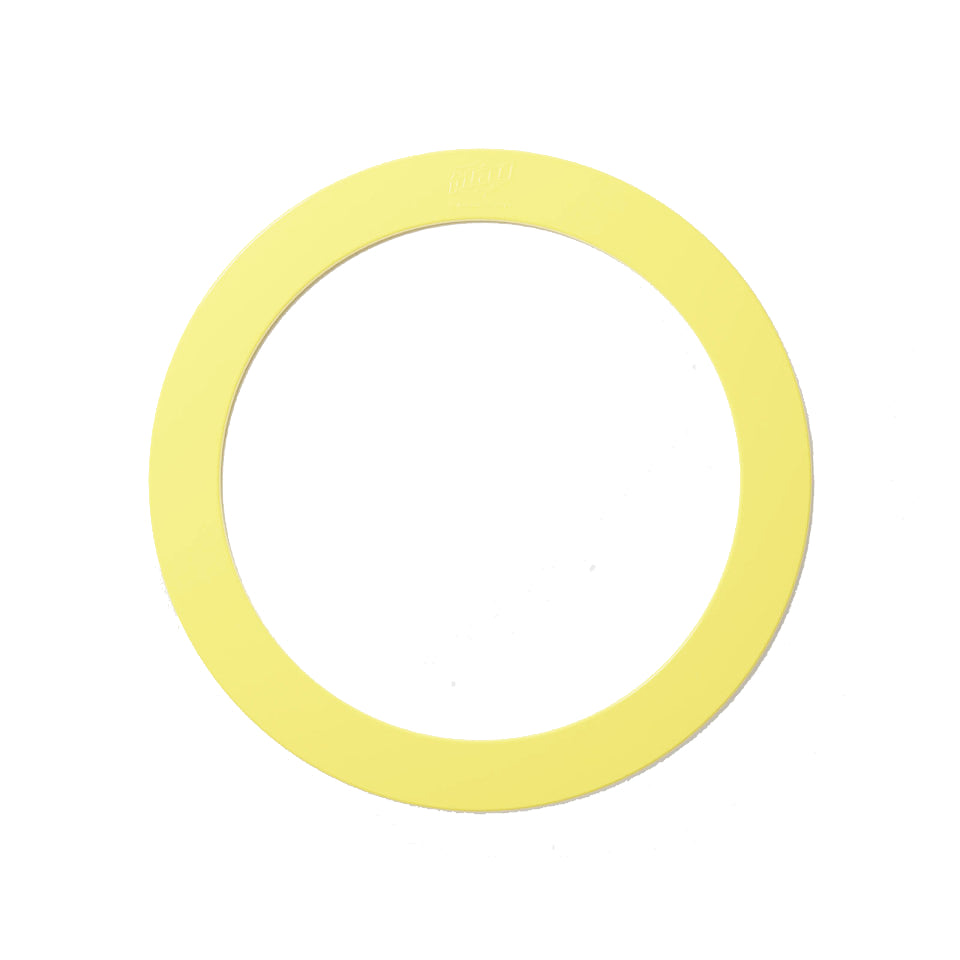 A single yellow juggling ring on a white background.