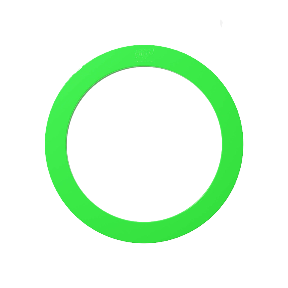 A single uv green juggling ring on a white background.