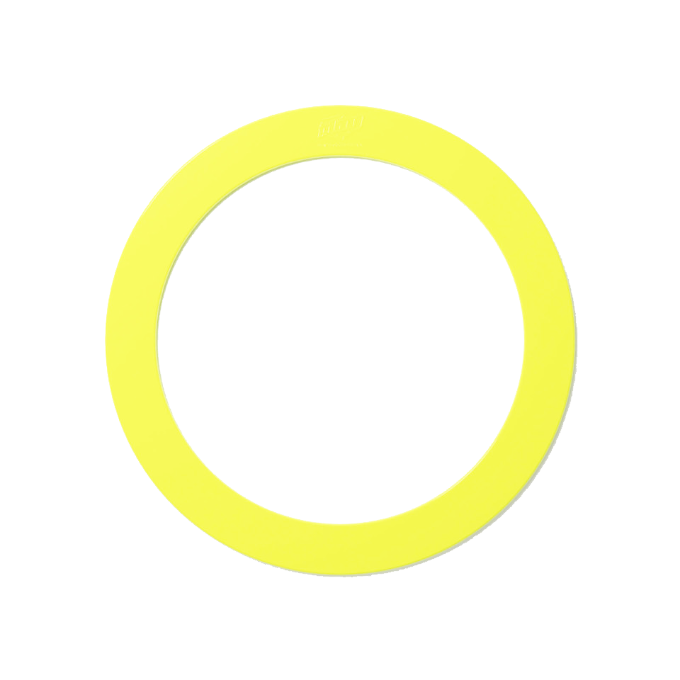 A single yellow juggling ring on a white background.