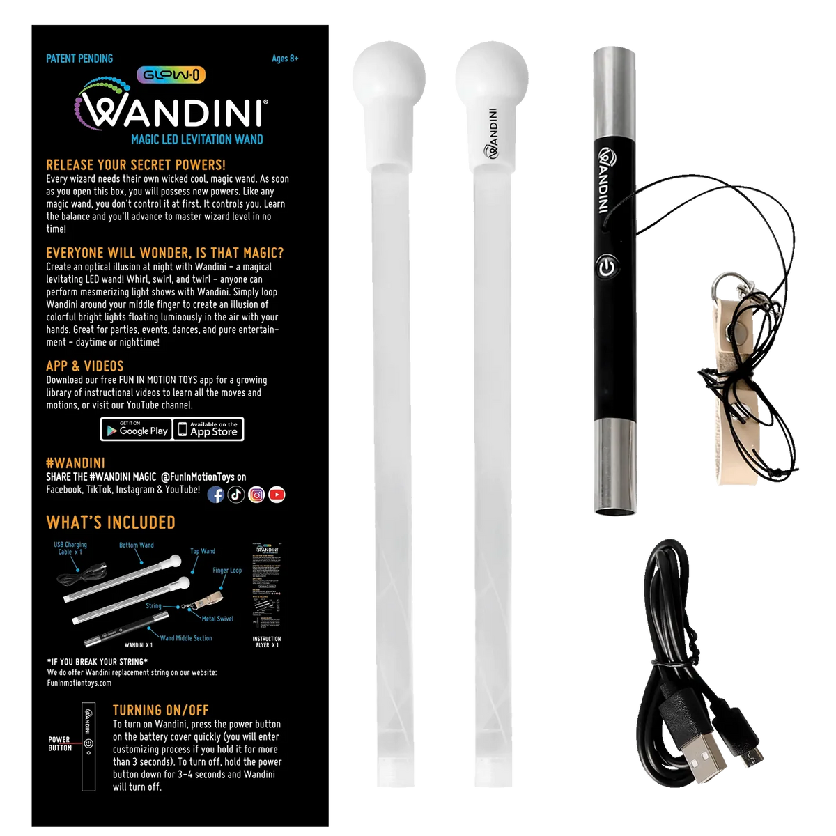 Wandini components next to back of box with information