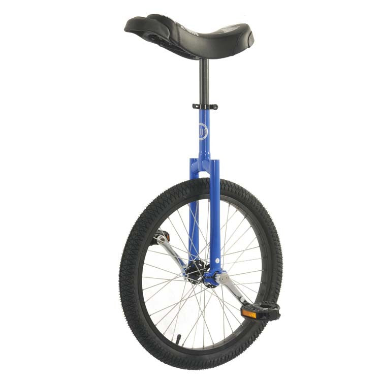 unicycle with a blue frame