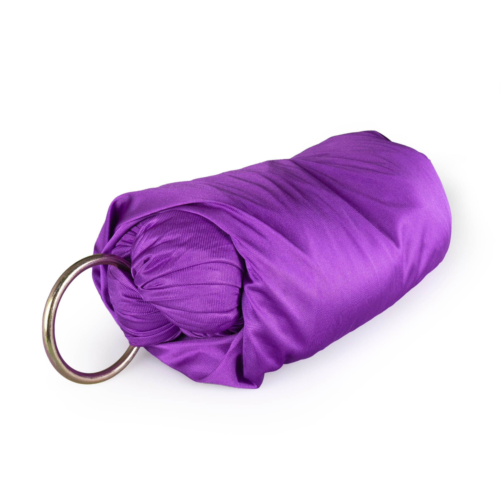 Purple yoga hammock with O rings attached