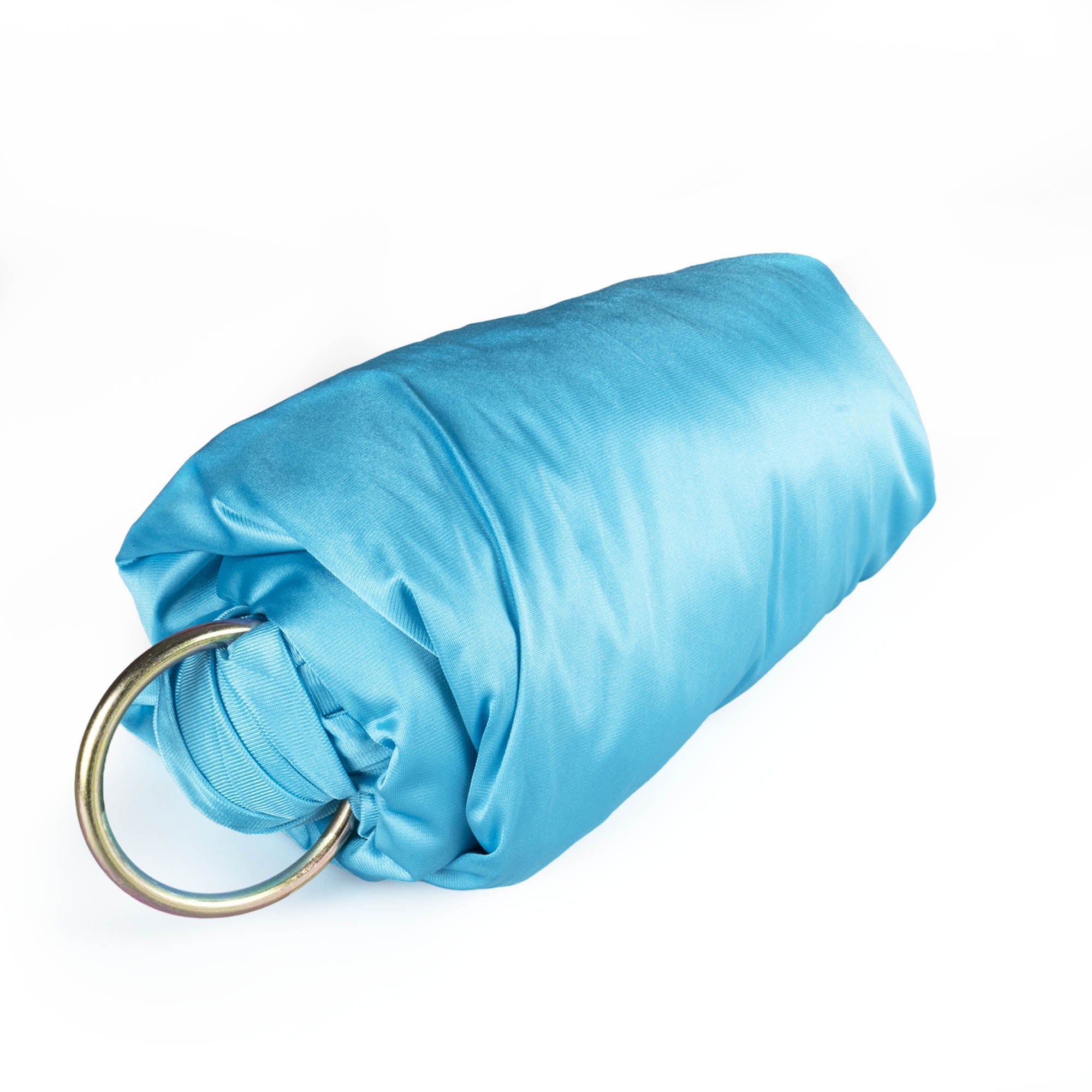Turquoise yoga hammock with O rings attached