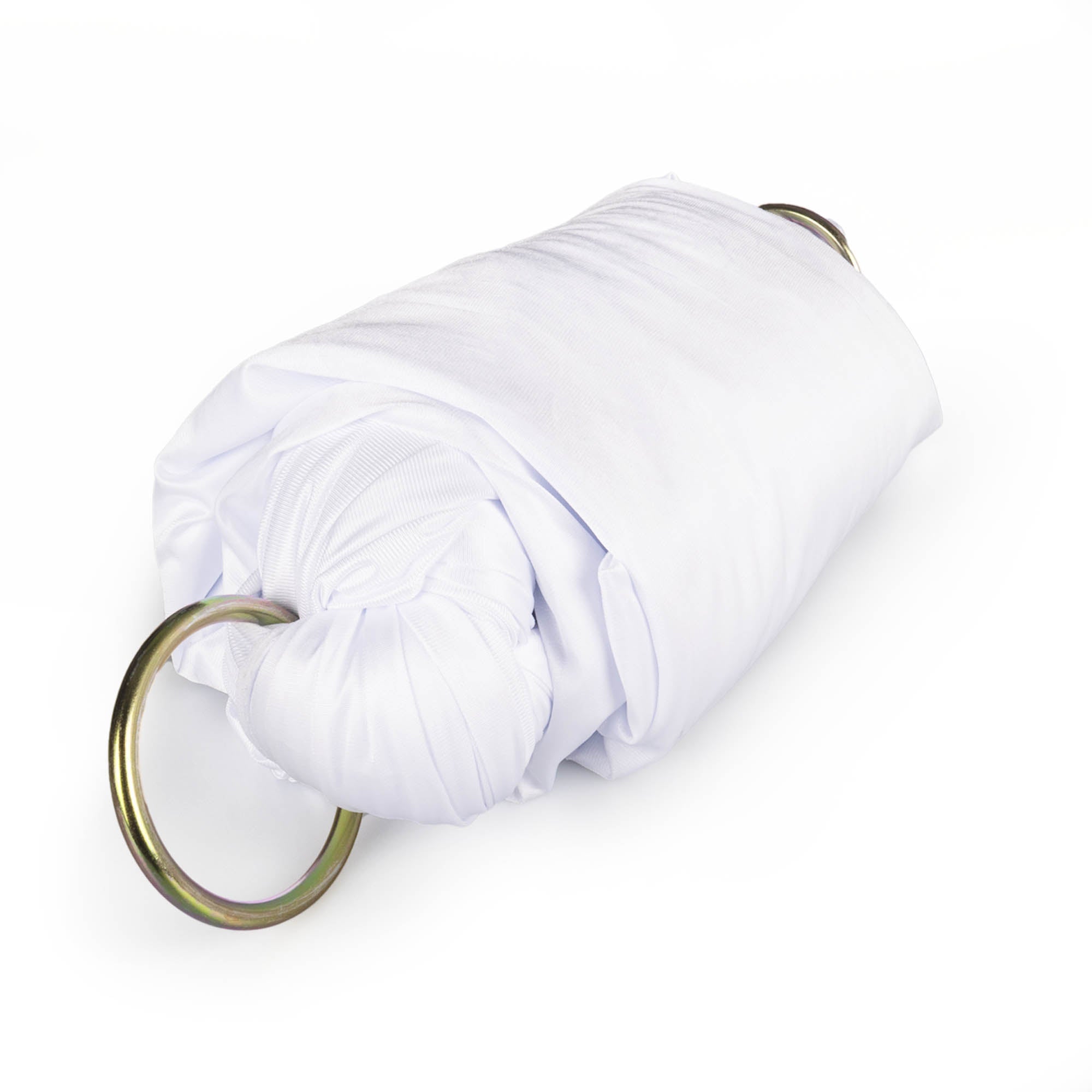 White yoga hammock with O rings attached