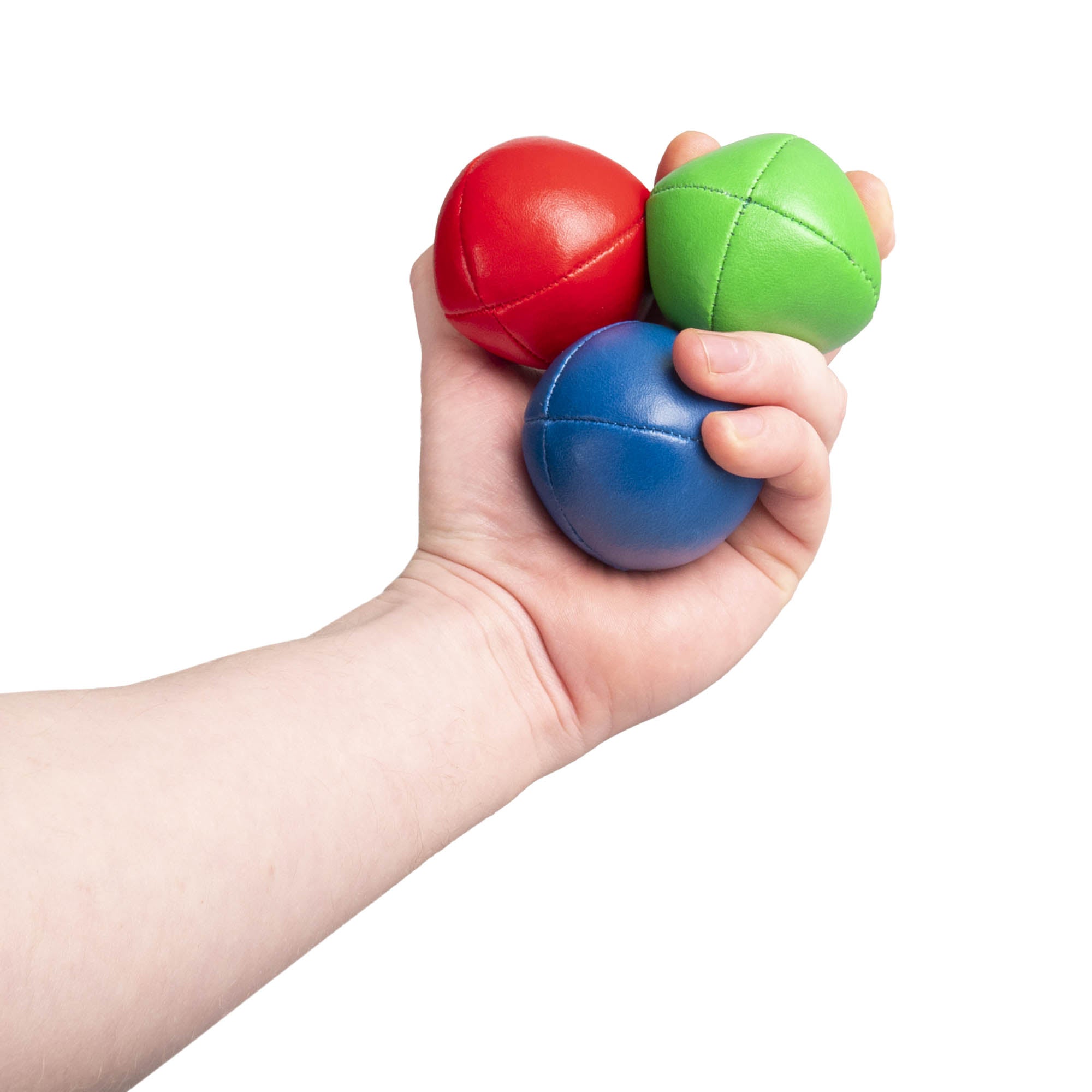 3 different colour balls in hand
