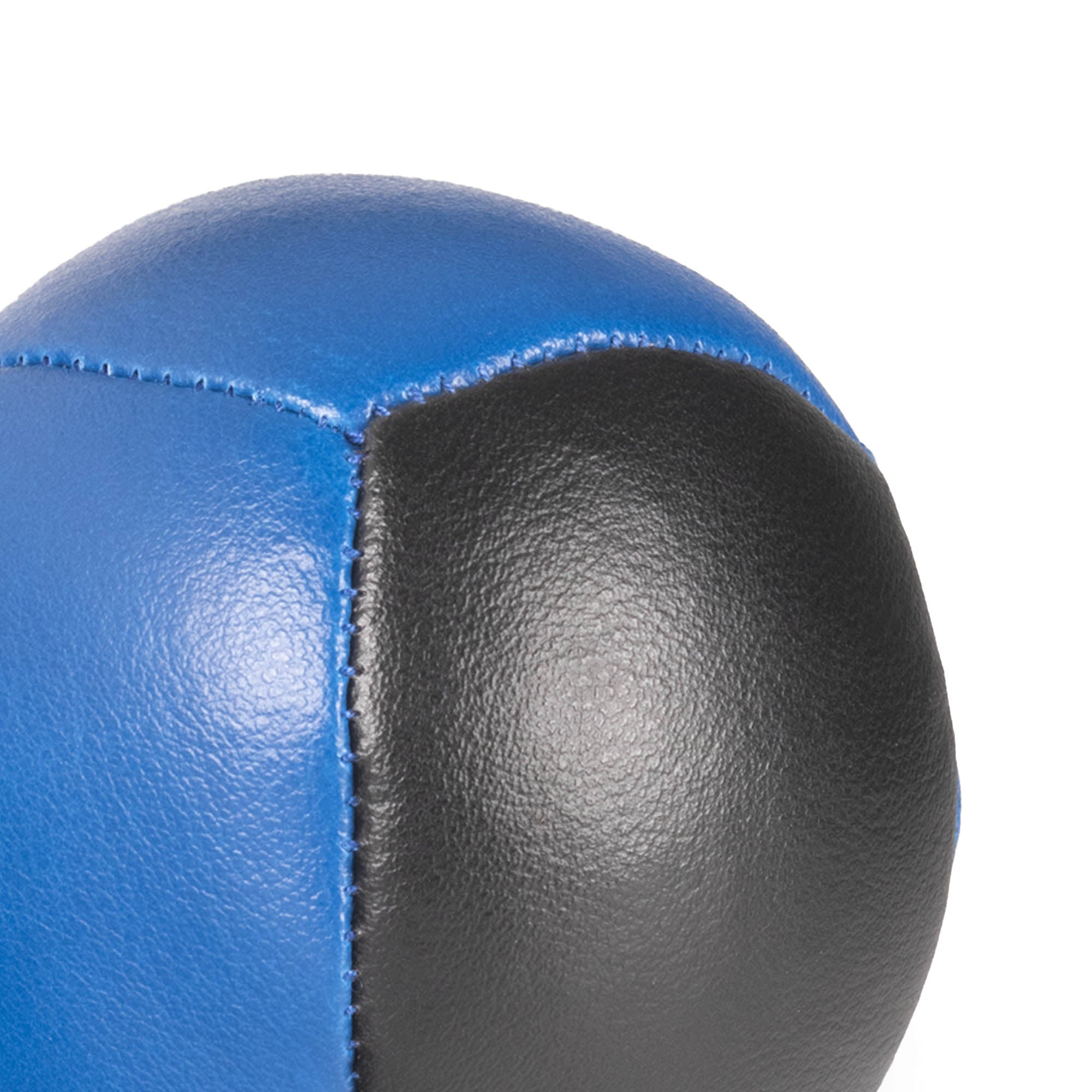 Firetoys 110g thud juggling ball, close up stitching blue/black