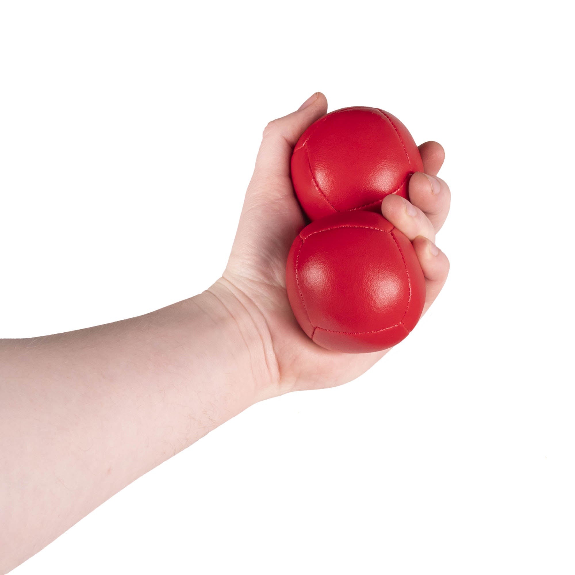 Firetoys two red 110g thud juggling balls in hand