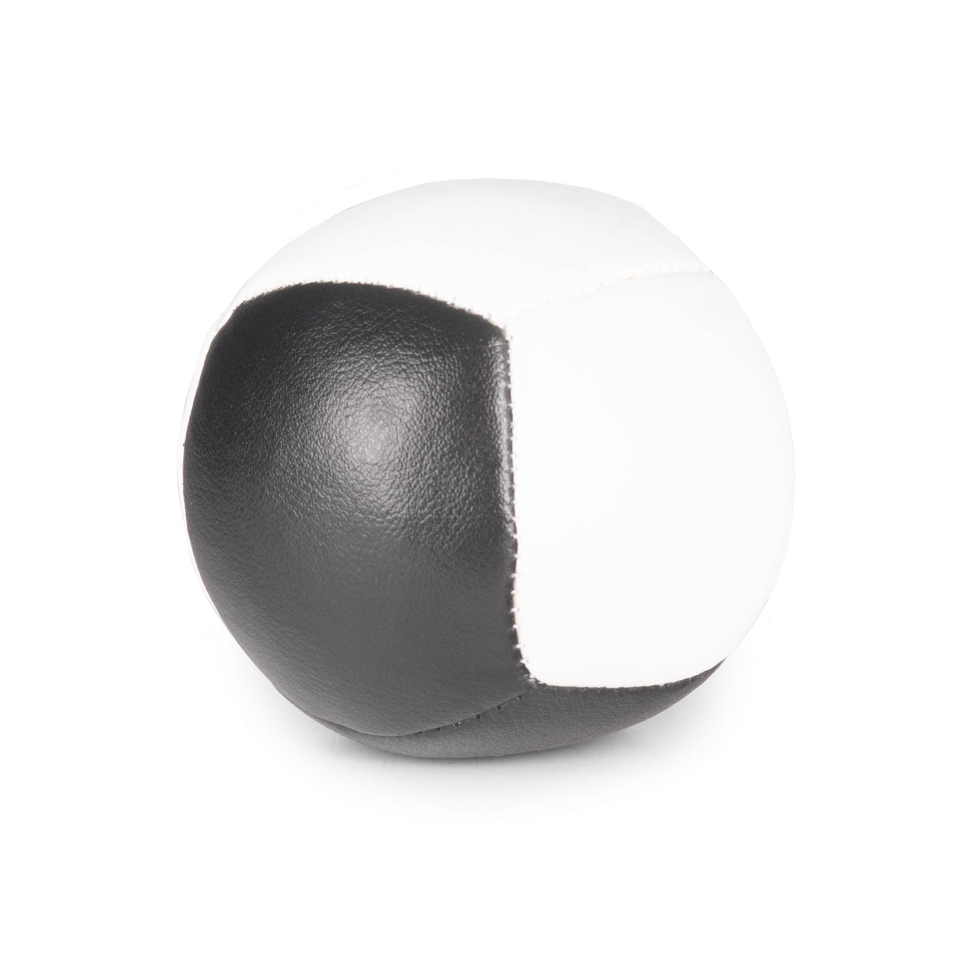 Firetoys black/white 110g thud juggling ball, straight on in a white background