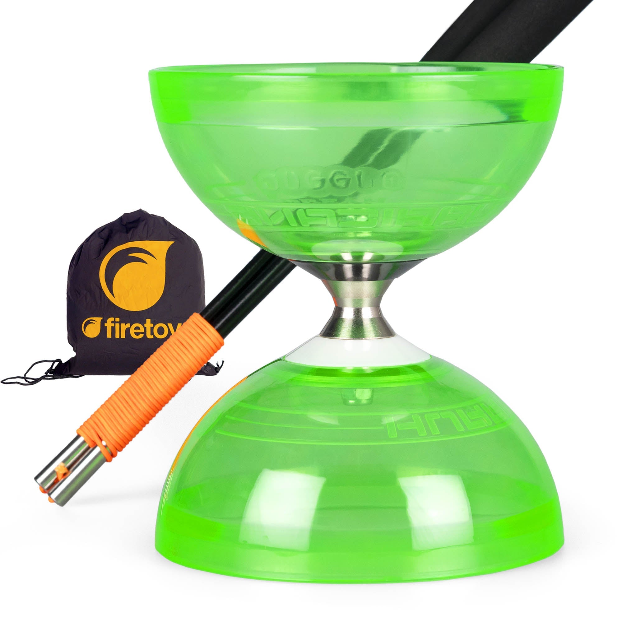 green diabolo with handsticks and bag